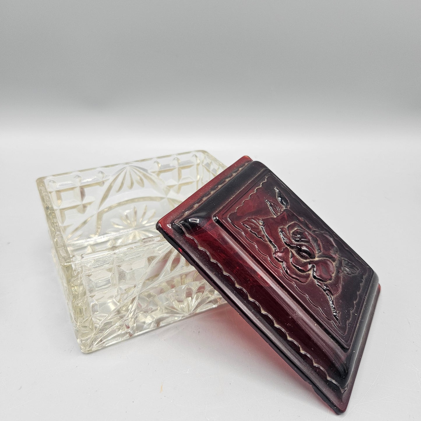 Vintage Glass Vanity Box with Deep Purple Lid