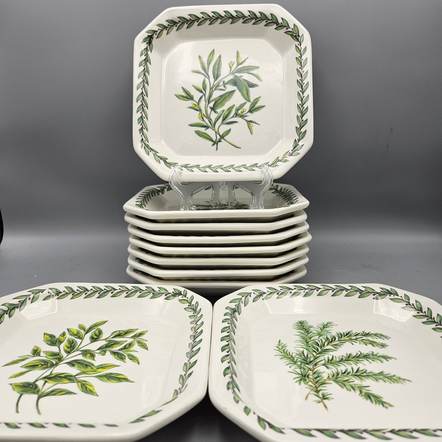 Set of 10 Due Torri Italian Portmeirion Botanic Garden Style Square Plates 8"