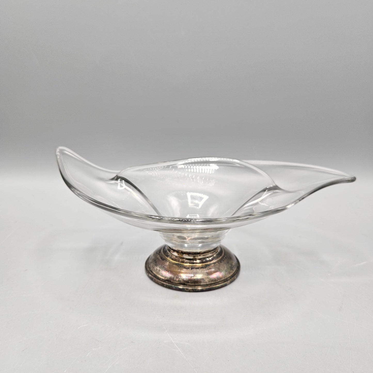 Vintage Glass Divided Bowl with Sterling Silver Base
