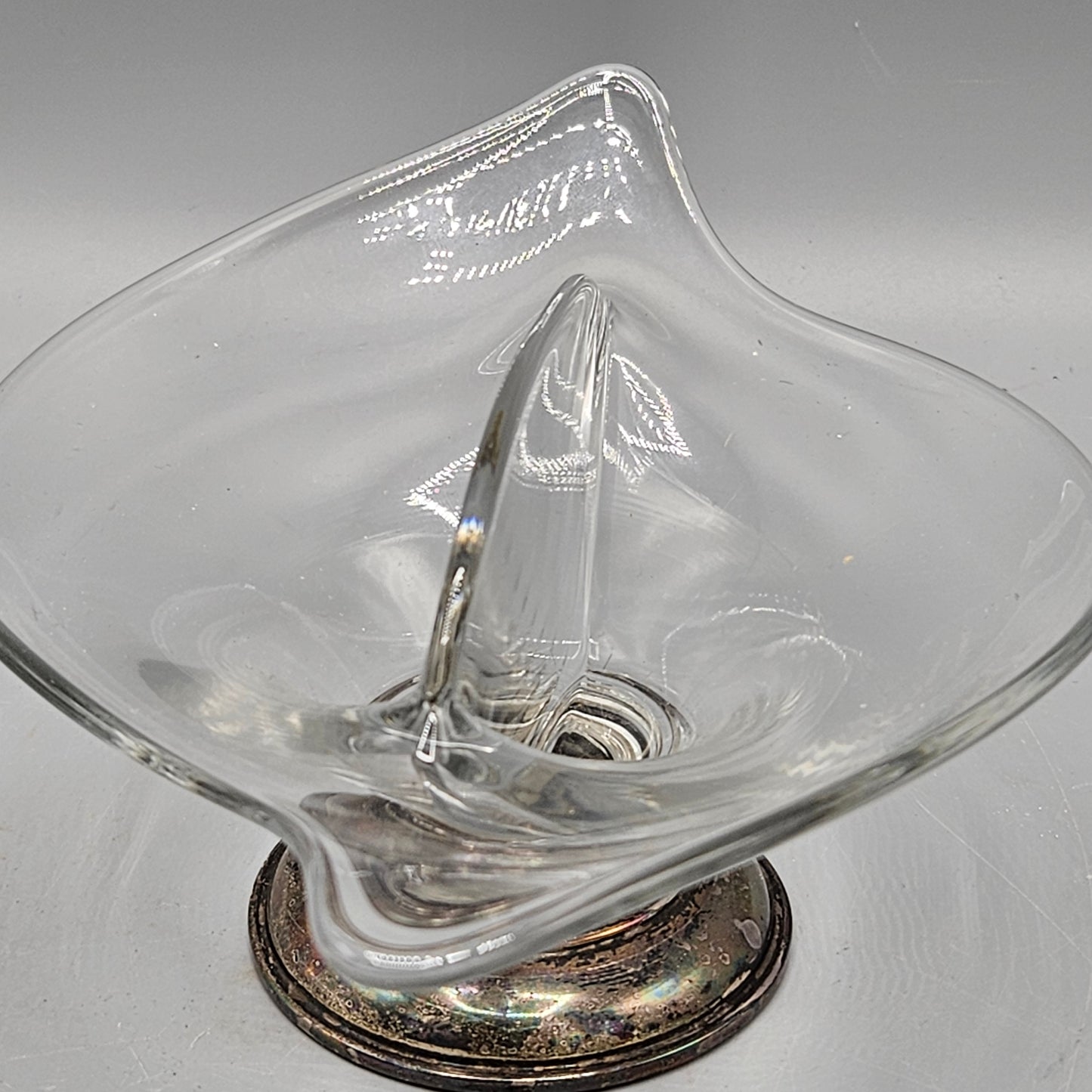 Vintage Glass Divided Bowl with Sterling Silver Base