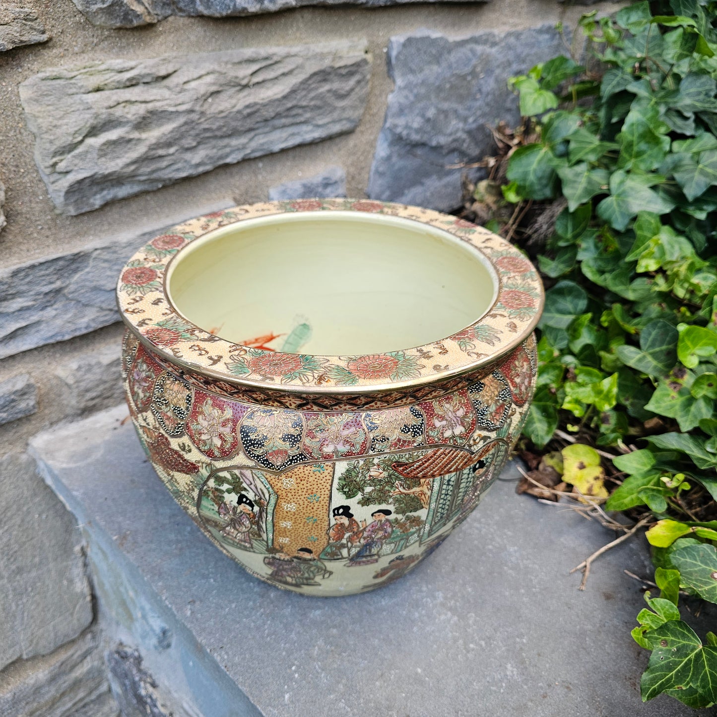 Vintage Asian Porcelain Fishbowl Planter