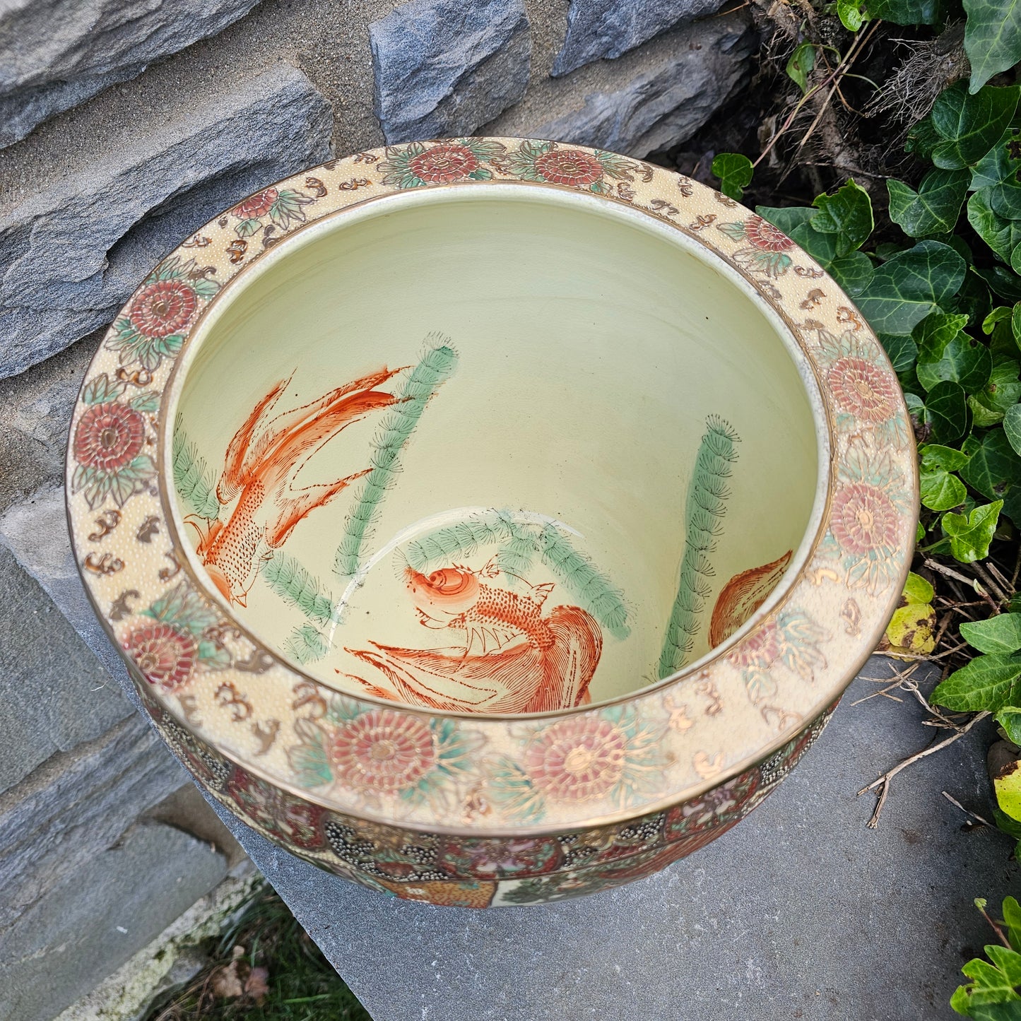 Vintage Asian Porcelain Fishbowl Planter