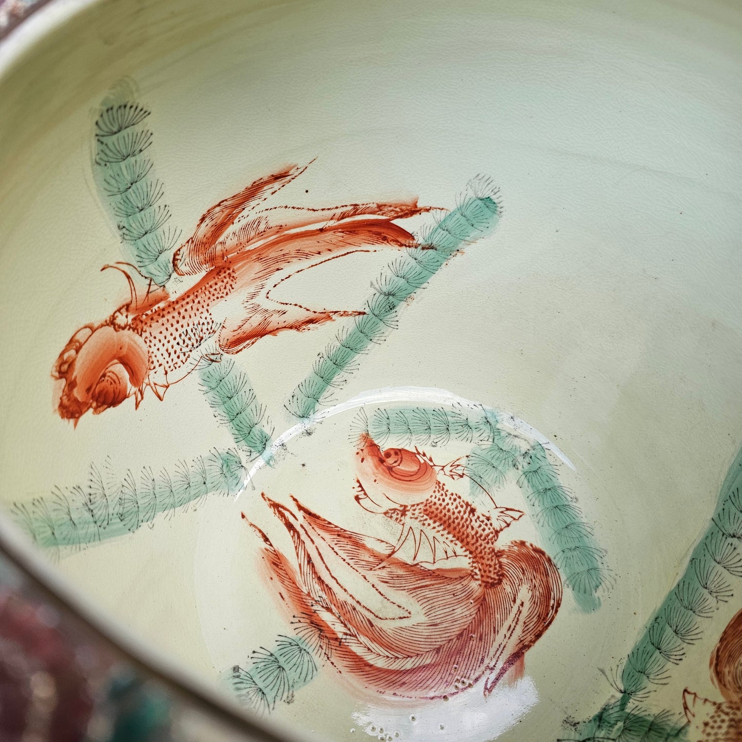 Vintage Asian Porcelain Fishbowl Planter