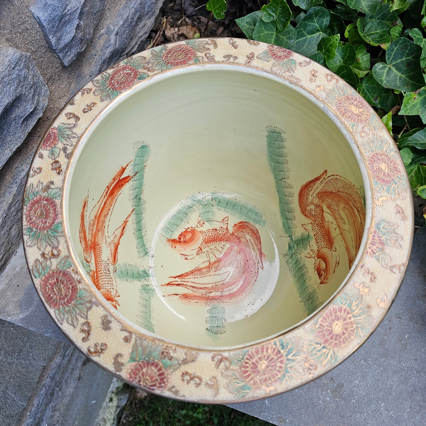 Vintage Asian Porcelain Fishbowl Planter