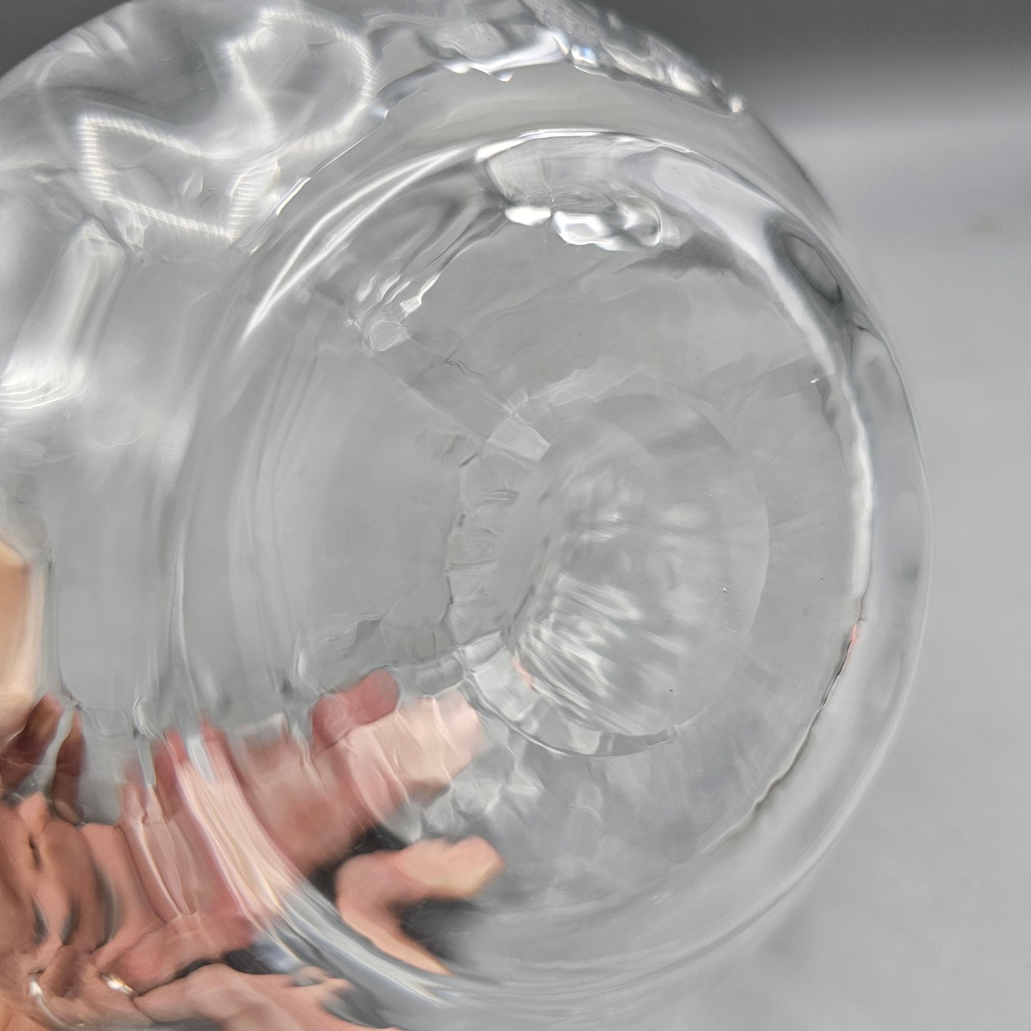 Vintage Hand Blown Glass Pitcher with Ruffled Edge and Ribbed Design