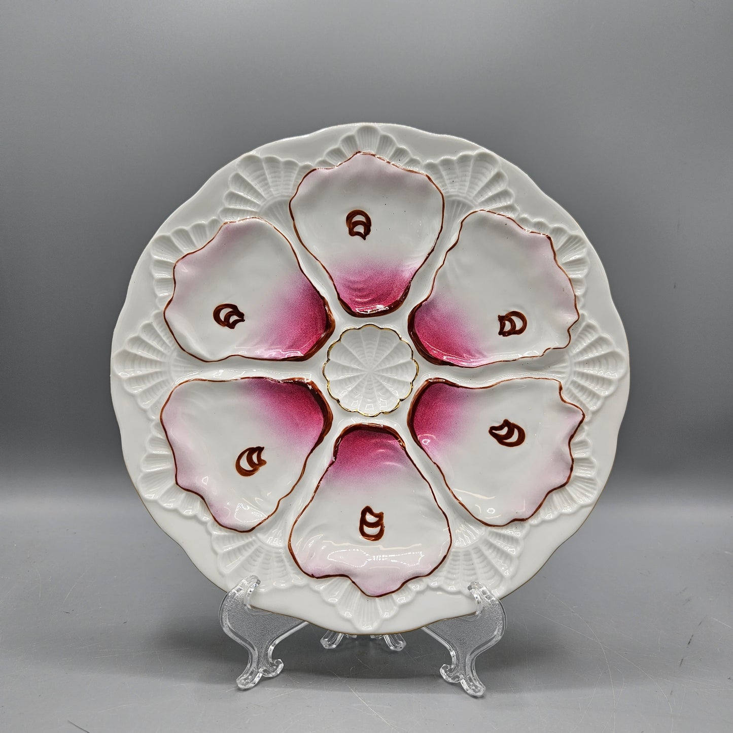 Hand Painted Vintage Oyster Plate - Pink