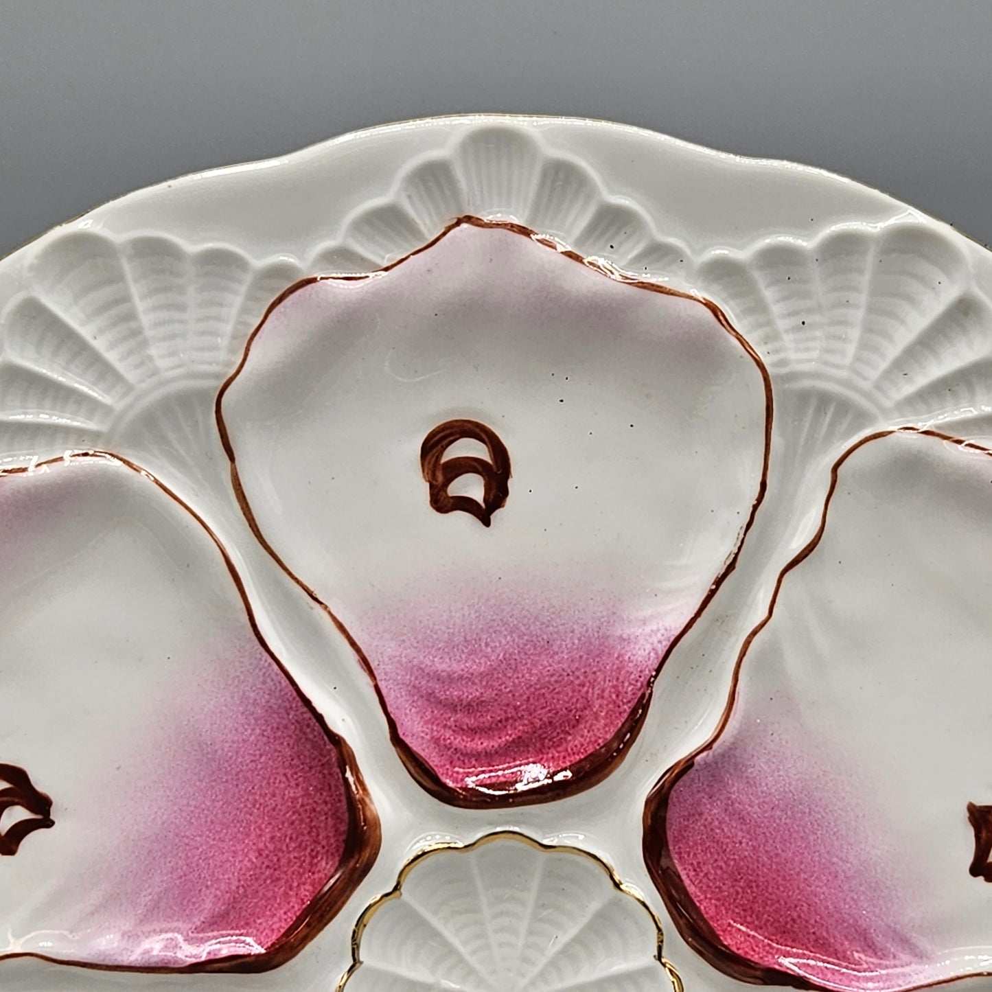 Hand Painted Vintage Oyster Plate - Pink