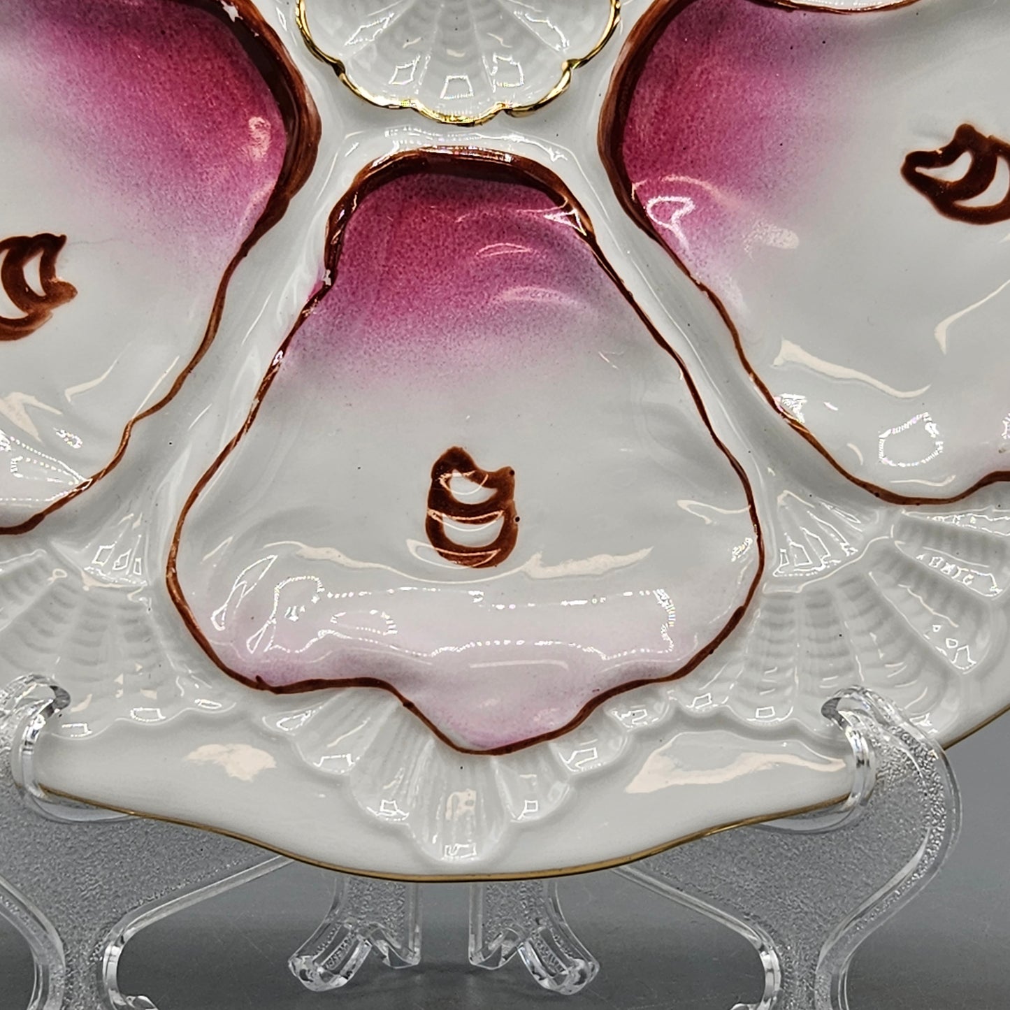 Hand Painted Vintage Oyster Plate - Pink