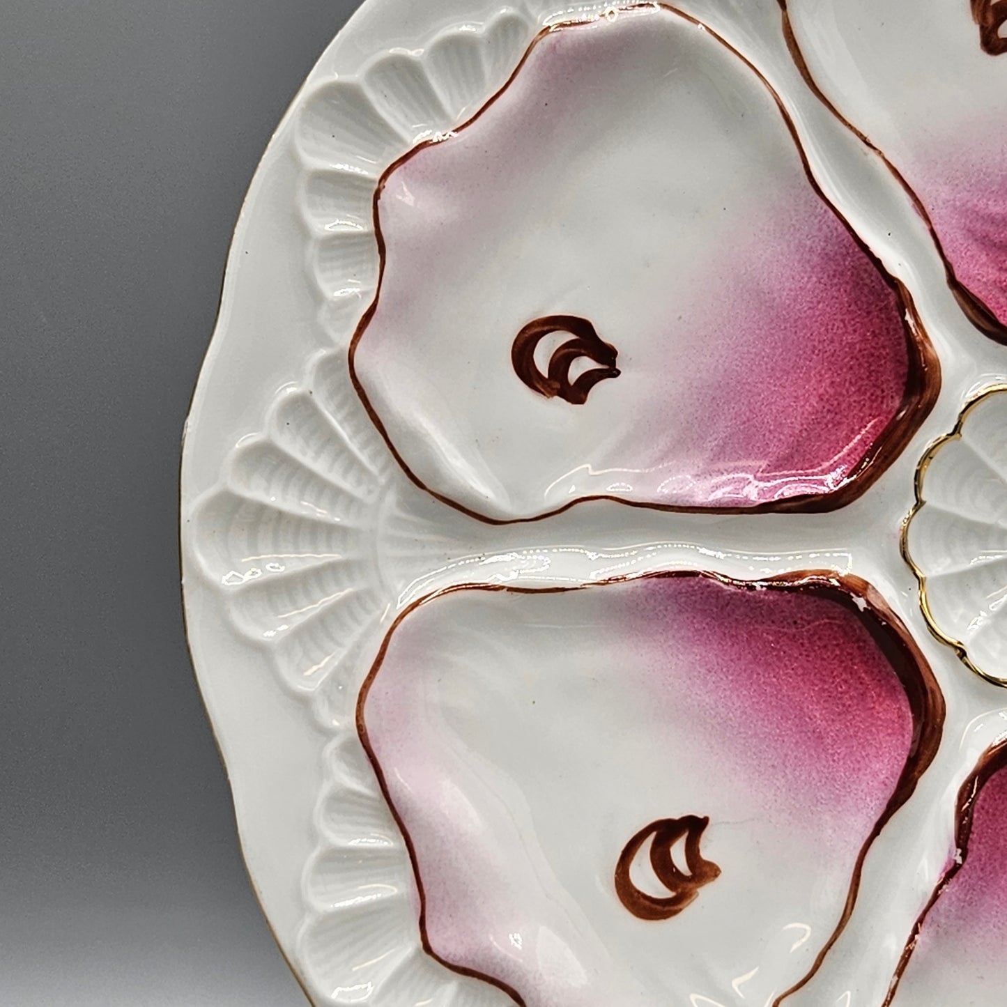 Hand Painted Vintage Oyster Plate - Pink