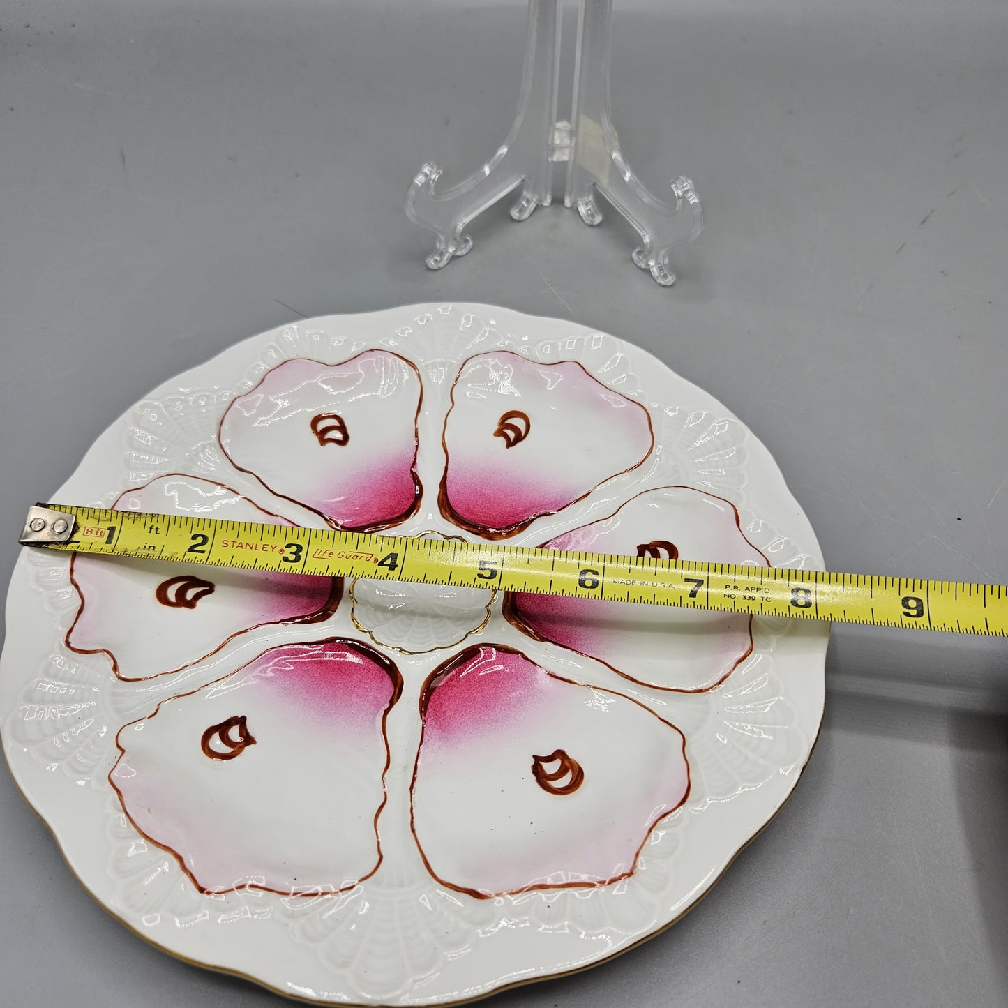 Hand Painted Vintage Oyster Plate - Pink