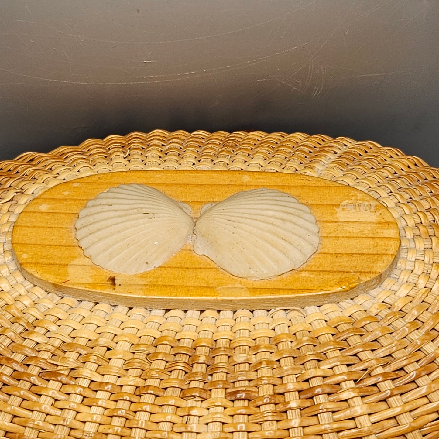 Vintage Nantucket Lightship Basket with 2 Scrimshaw Shells