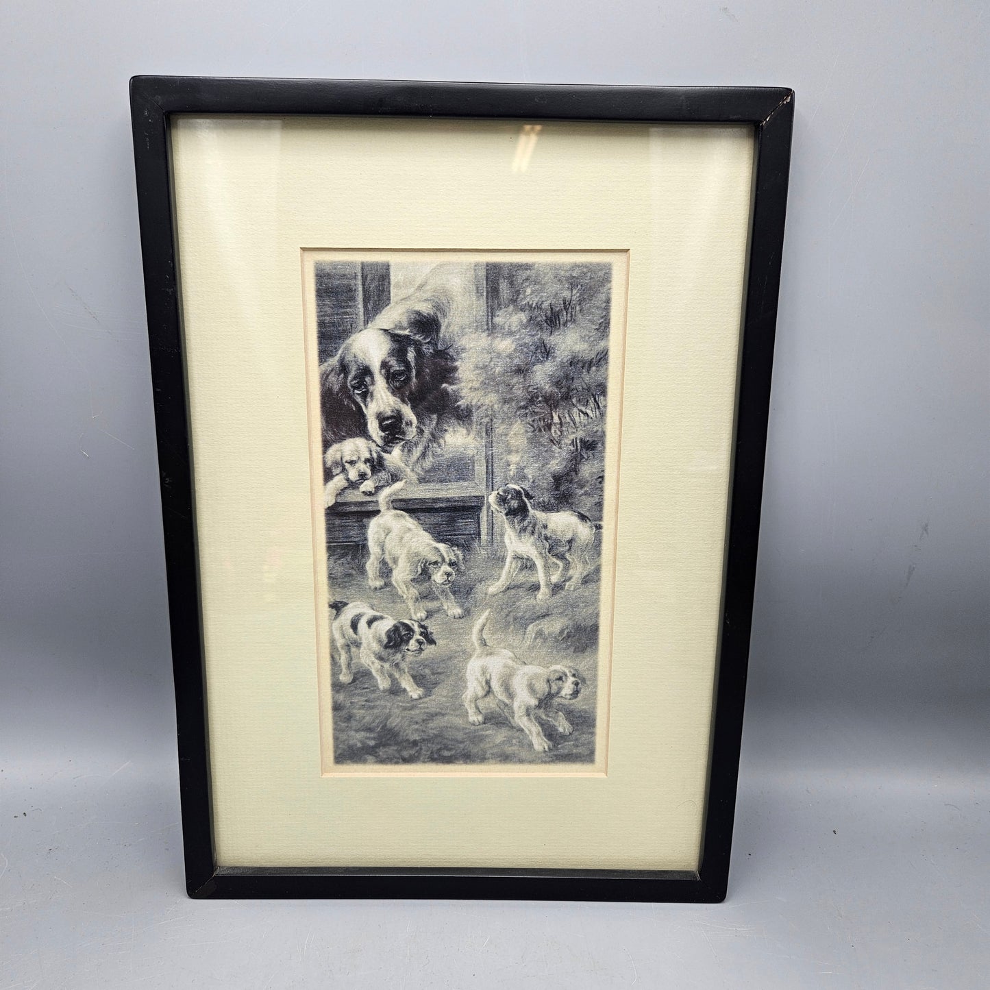 Vintage Dogs Artwork with Mama & Puppies