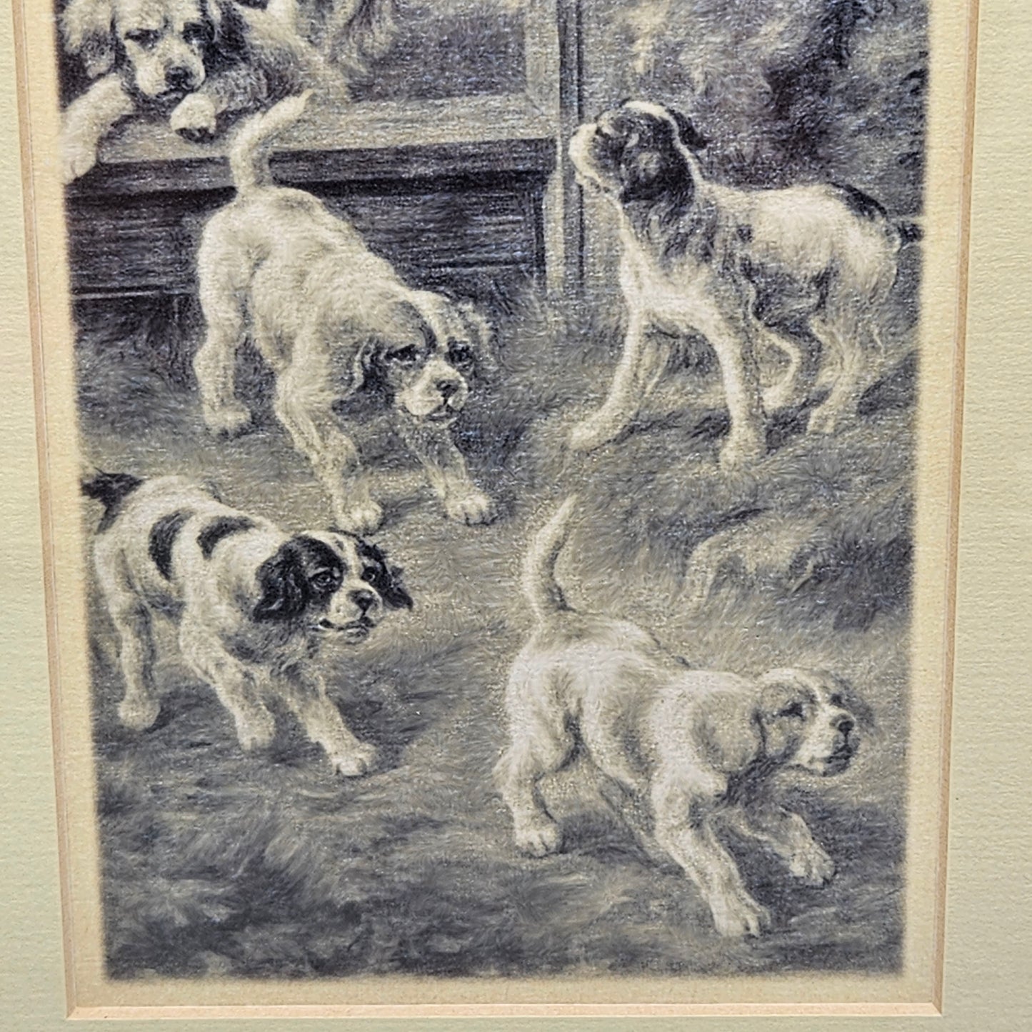 Vintage Dogs Artwork with Mama & Puppies