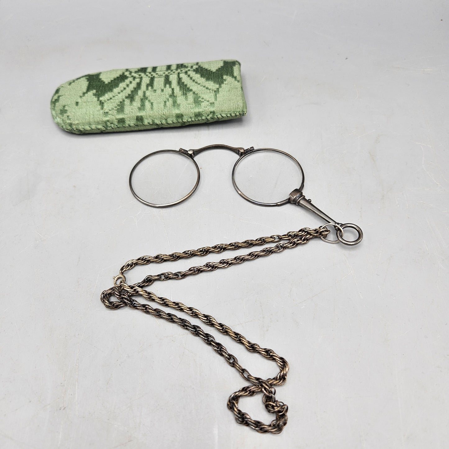 Antique Silver Silver Spectacles with Chain & Pouch