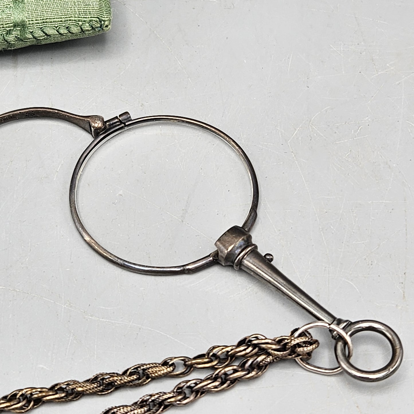 Antique Silver Silver Spectacles with Chain & Pouch