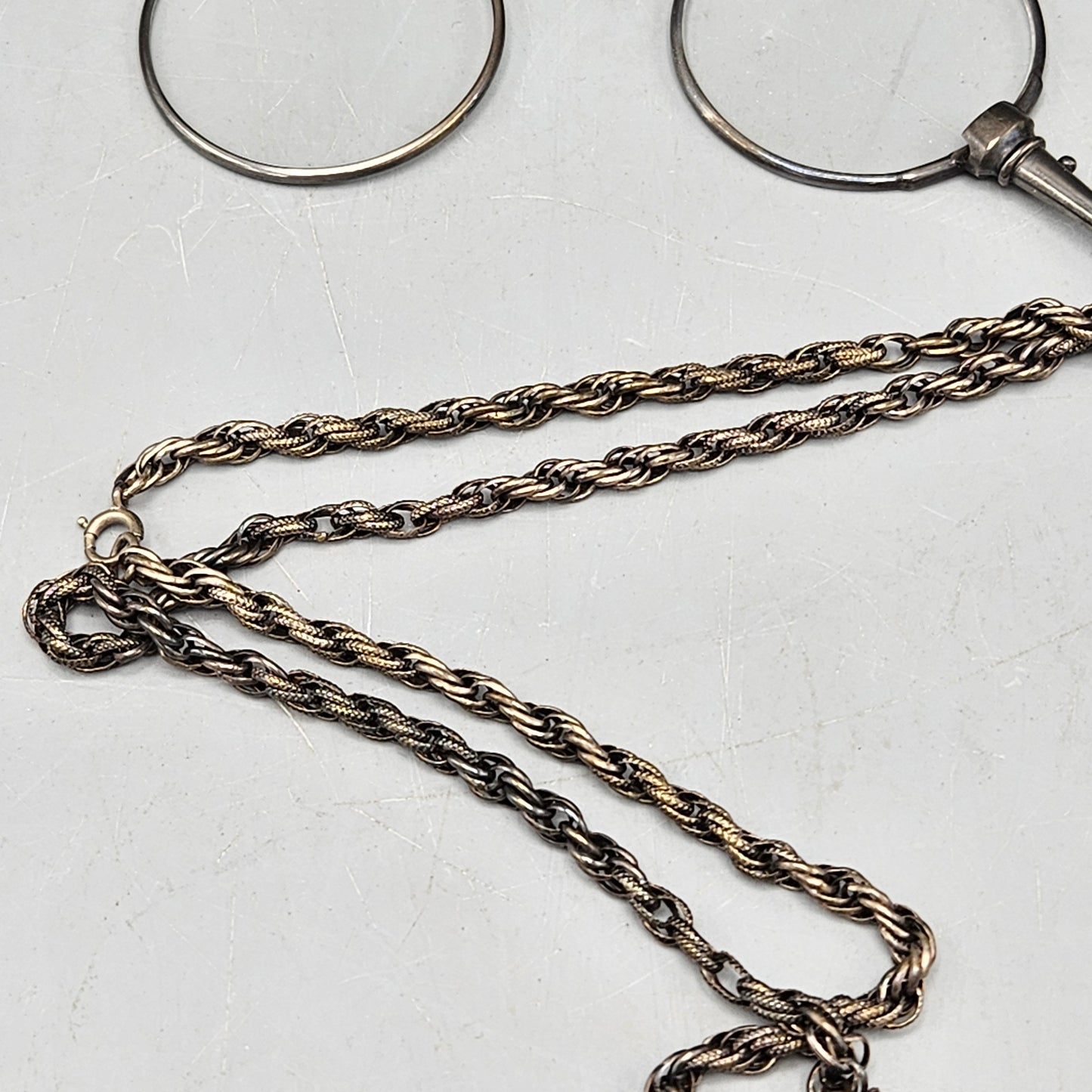 Antique Silver Silver Spectacles with Chain & Pouch