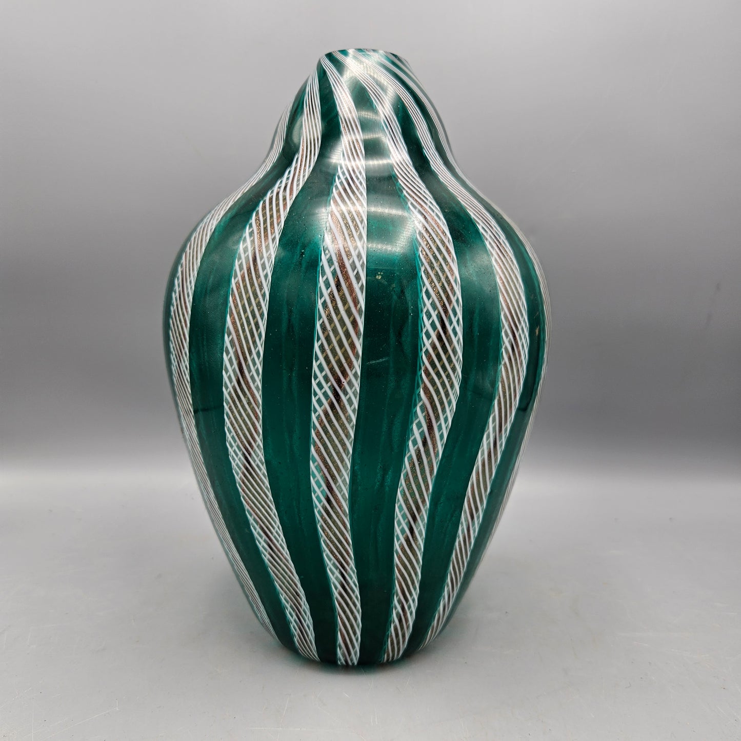 Vintage Paul’s Gifts Murano Candy Stripe Latticino Glass Lamp Body Shade - Green