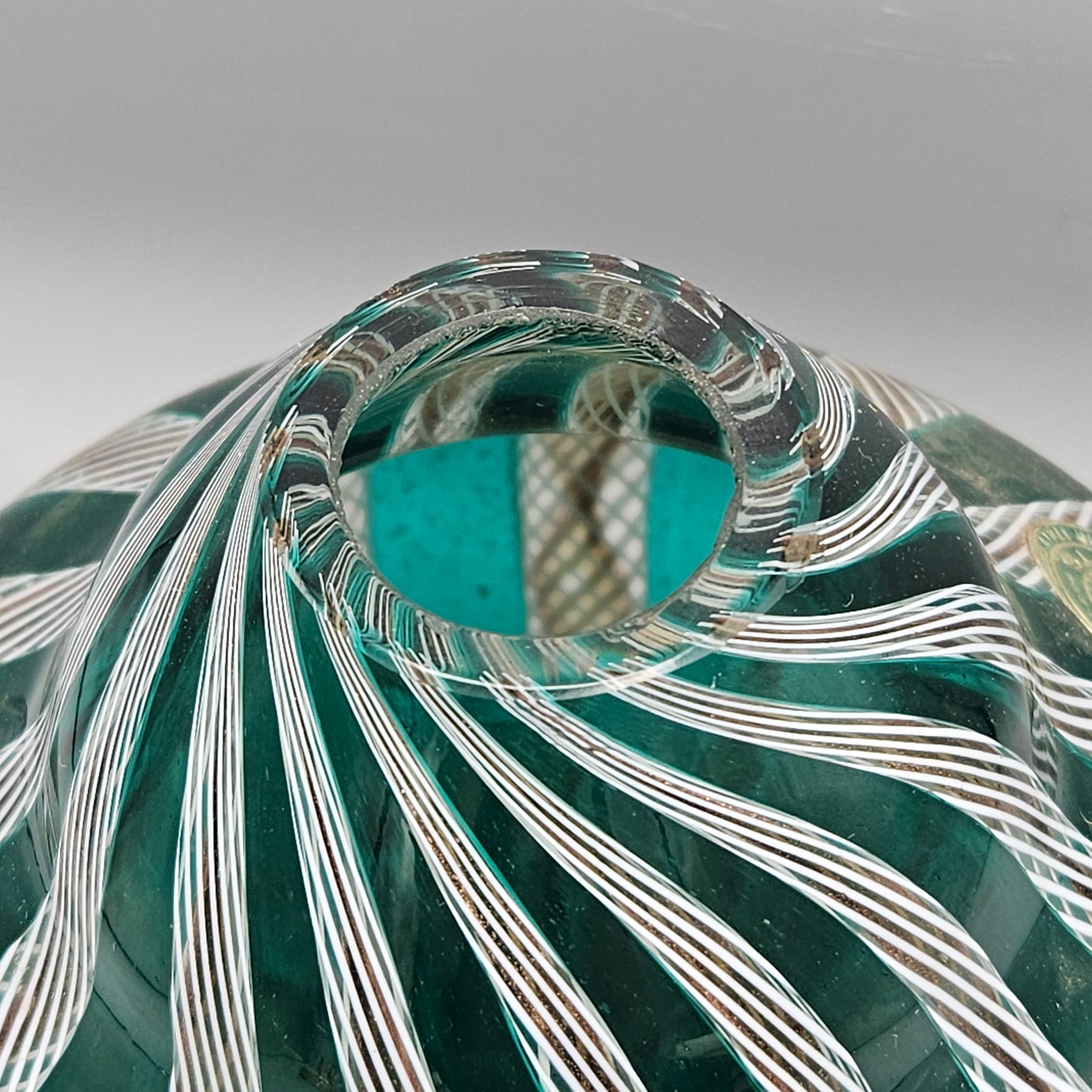 Vintage Paul’s Gifts Murano Candy Stripe Latticino Glass Lamp Body Shade - Green