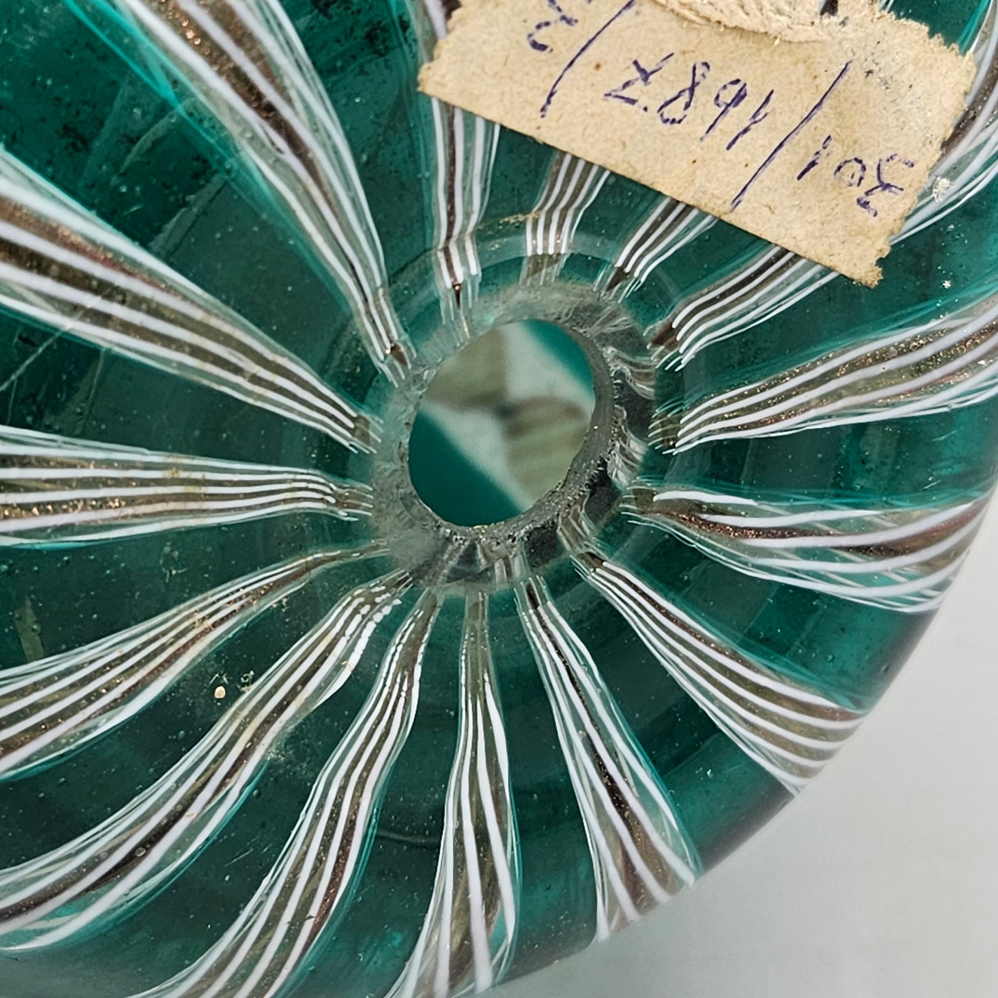 Vintage Paul’s Gifts Murano Candy Stripe Latticino Glass Lamp Body Shade - Green