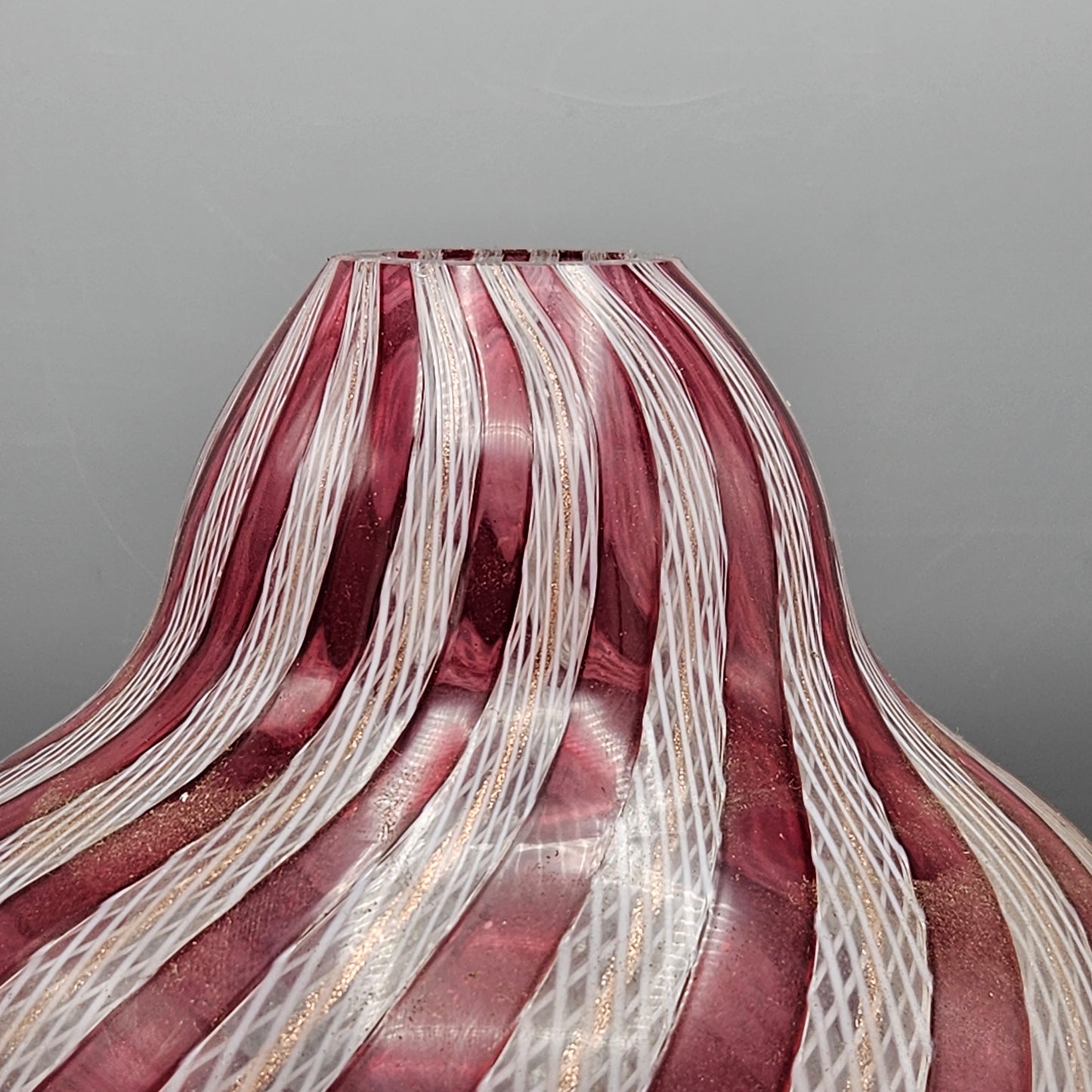 Vintage Paul’s Gifts Murano Candy Stripe Latticino Glass Lamp Body Shade - Red