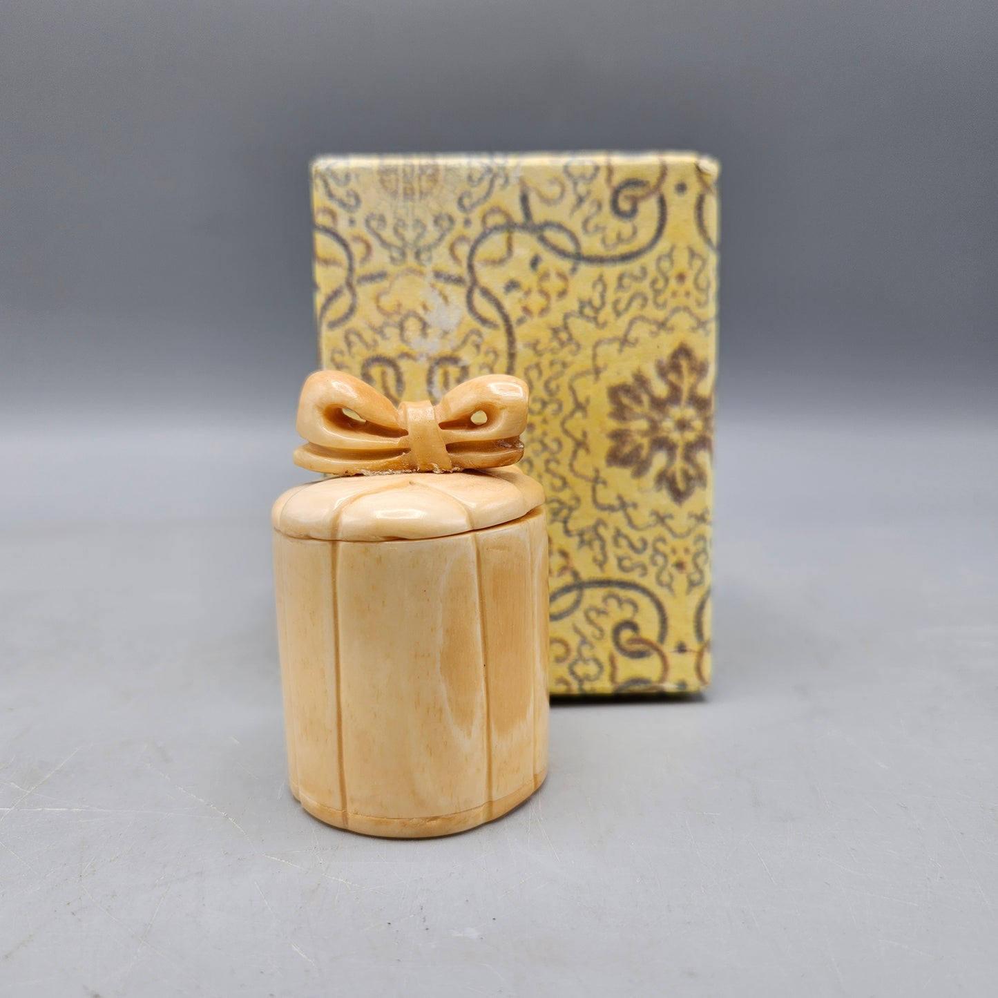 Vintage Smoked Ox Bone Trinket Box with Bow