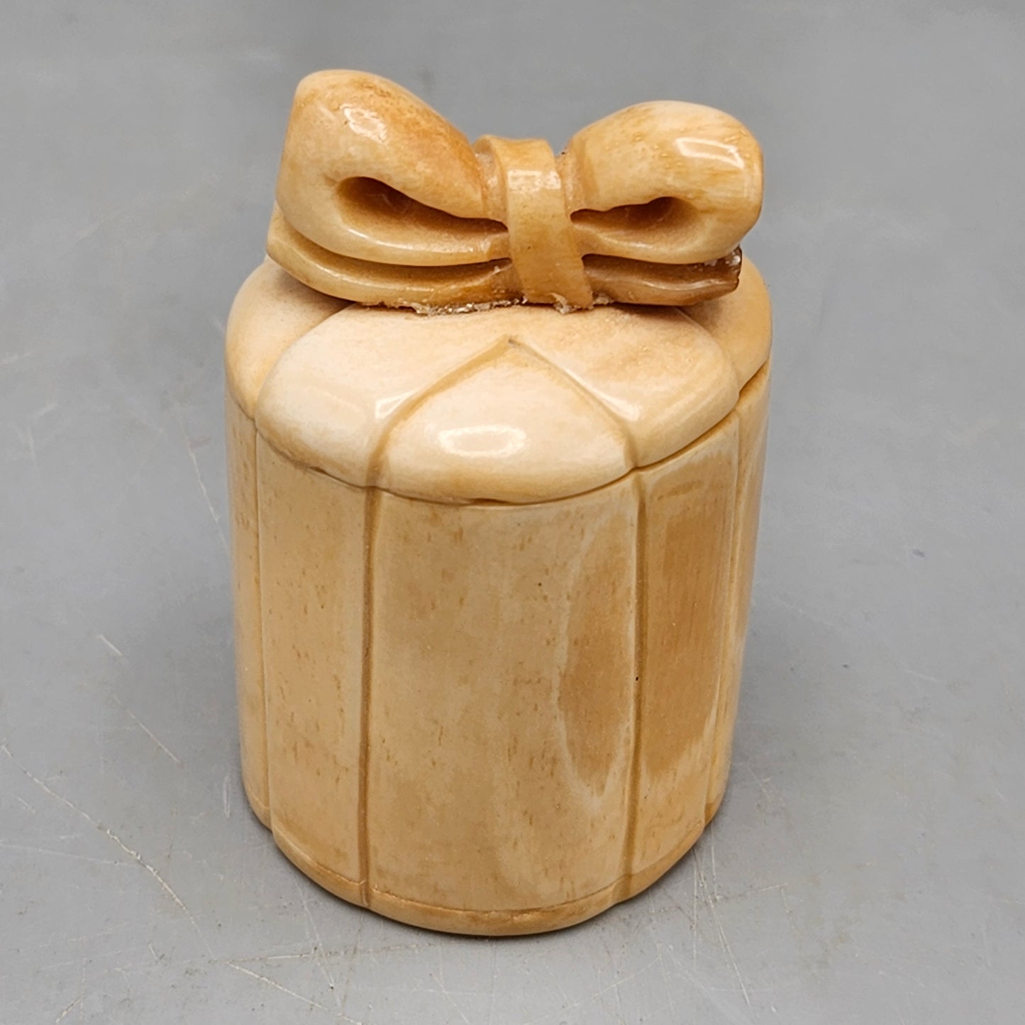 Vintage Smoked Ox Bone Trinket Box with Bow