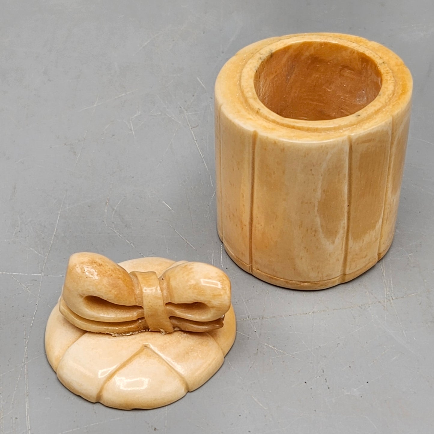 Vintage Smoked Ox Bone Trinket Box with Bow