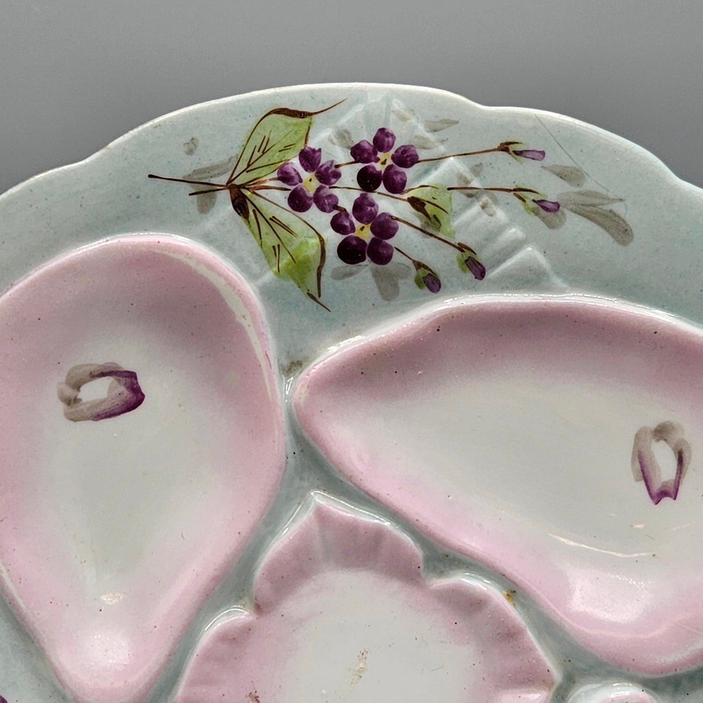 Vintage Hand Painted Oyster Plate - Pinks and Green