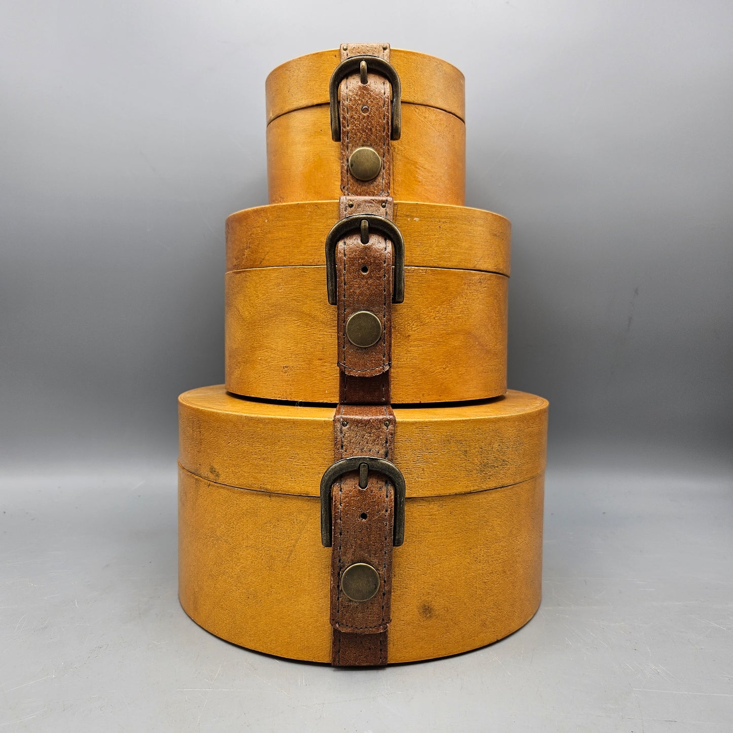 Global Views Stacking Boxes with Leather Straps - Ralph Lauren Vibes