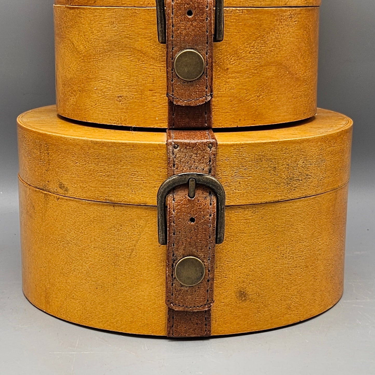 Global Views Stacking Boxes with Leather Straps - Ralph Lauren Vibes