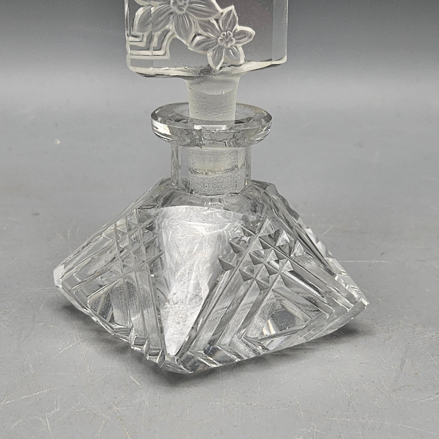 Vintage Czech Clear Crystal Carved Woman Perfume Bottle Made In Czechoslovakia