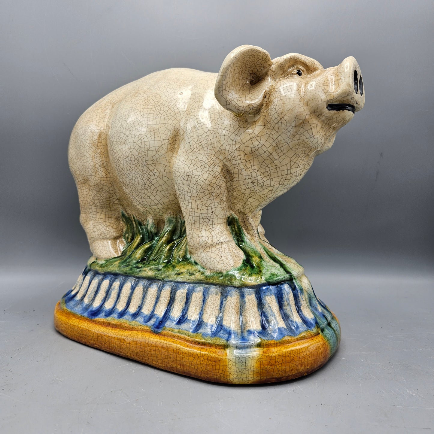 Majolica Pig on Pedestal