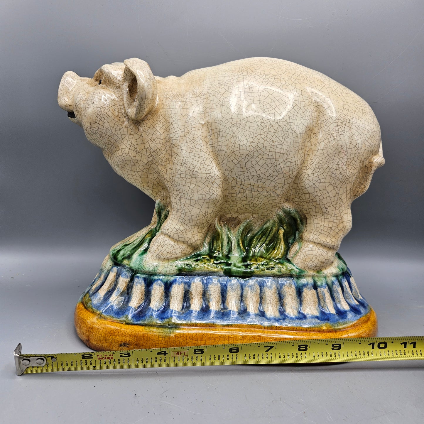 Majolica Pig on Pedestal