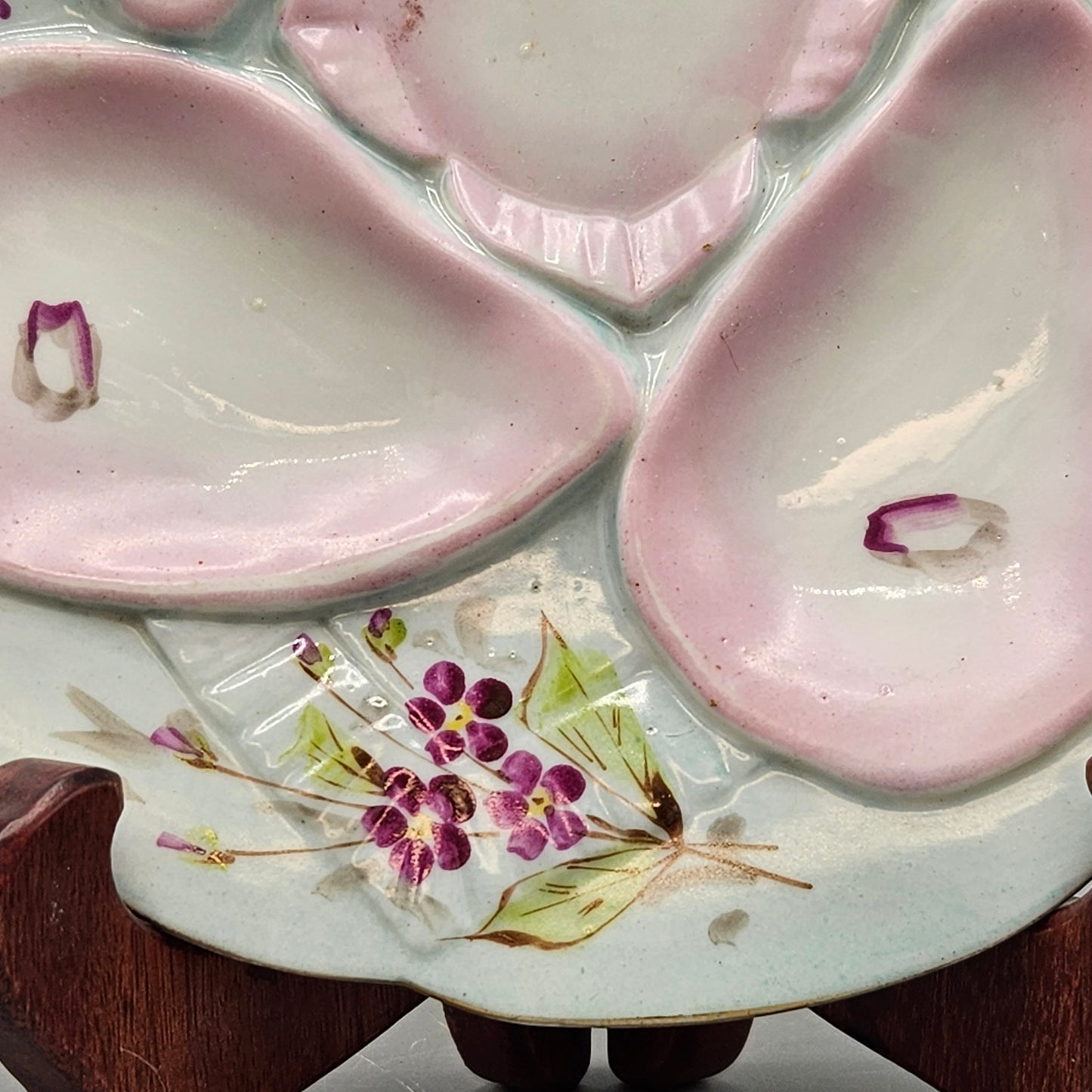 Vintage Hand Painted Oyster Plate - Pinks and Green