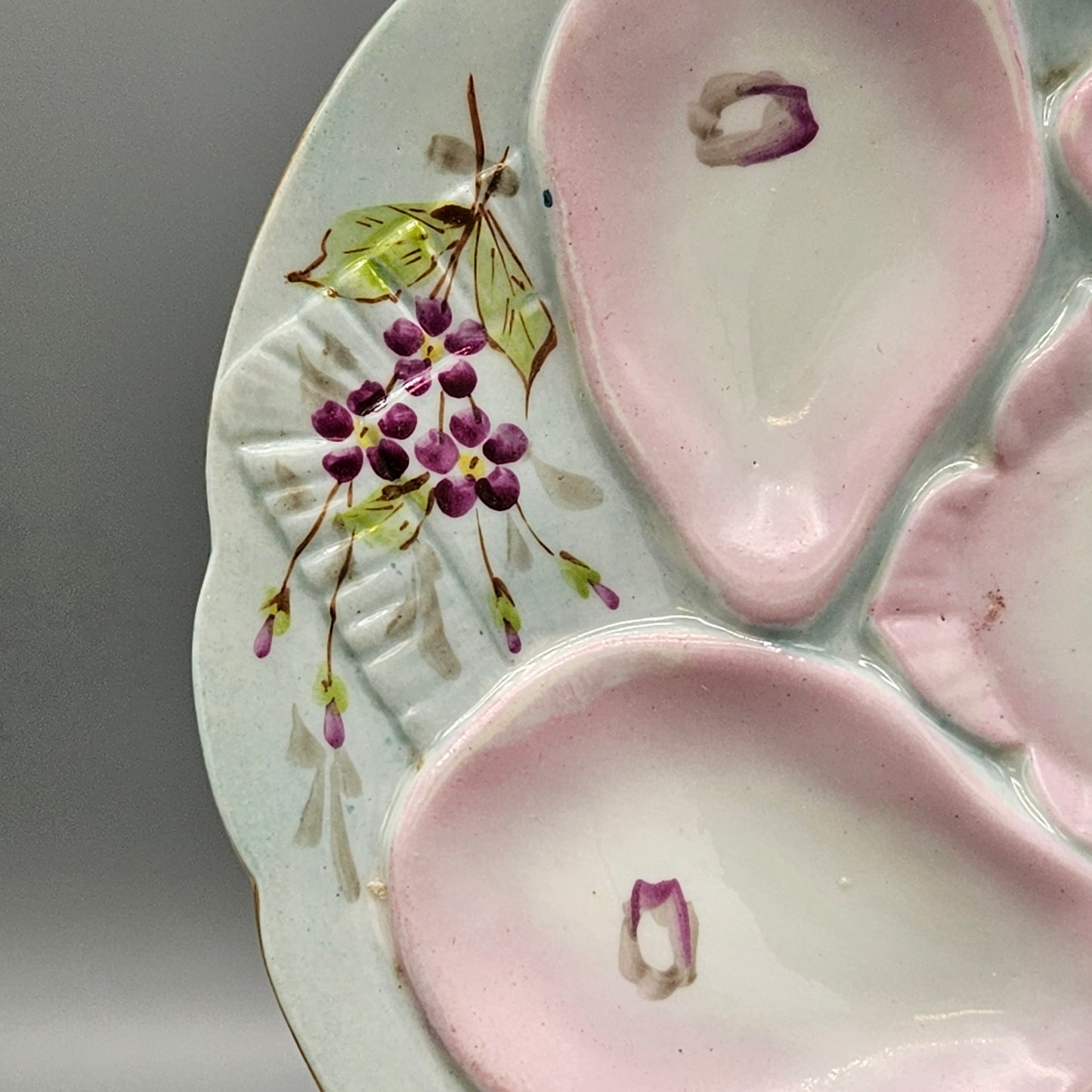 Vintage Hand Painted Oyster Plate - Pinks and Green