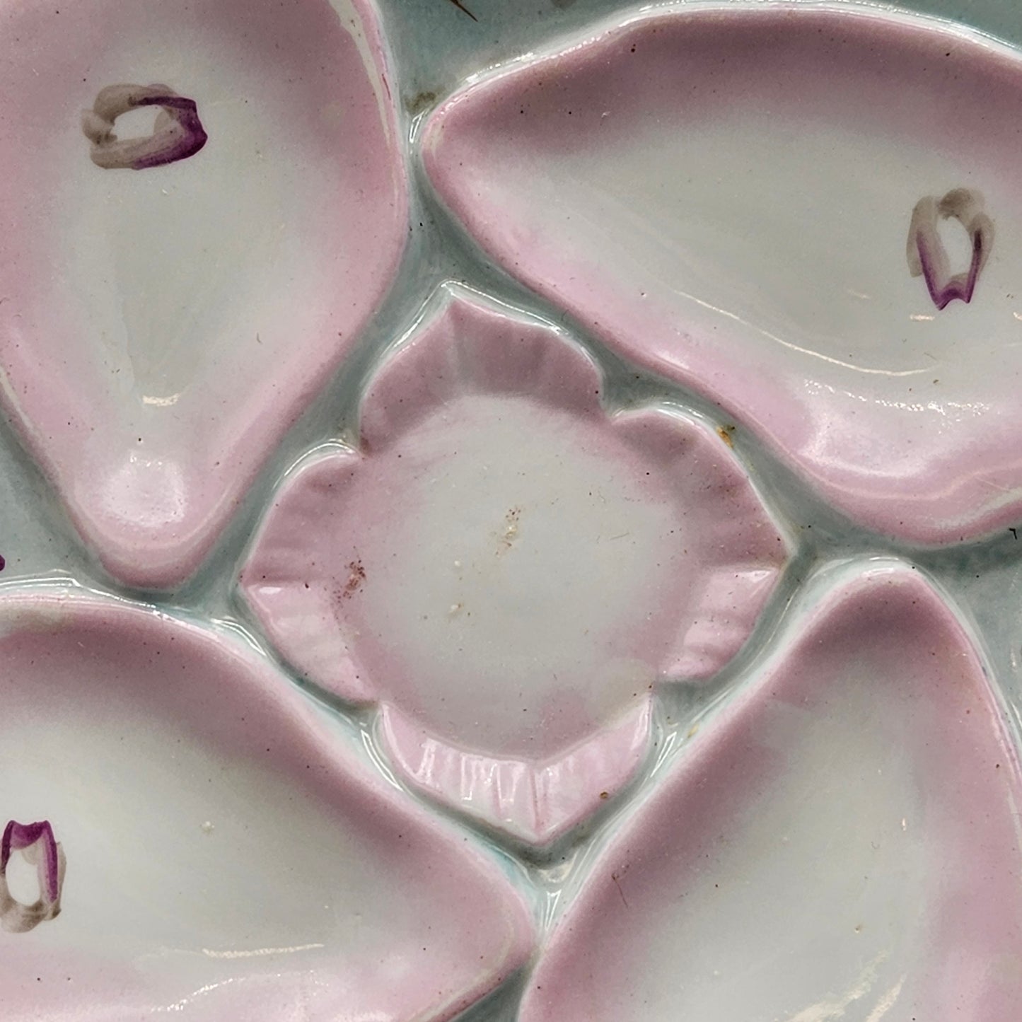 Vintage Hand Painted Oyster Plate - Pinks and Green