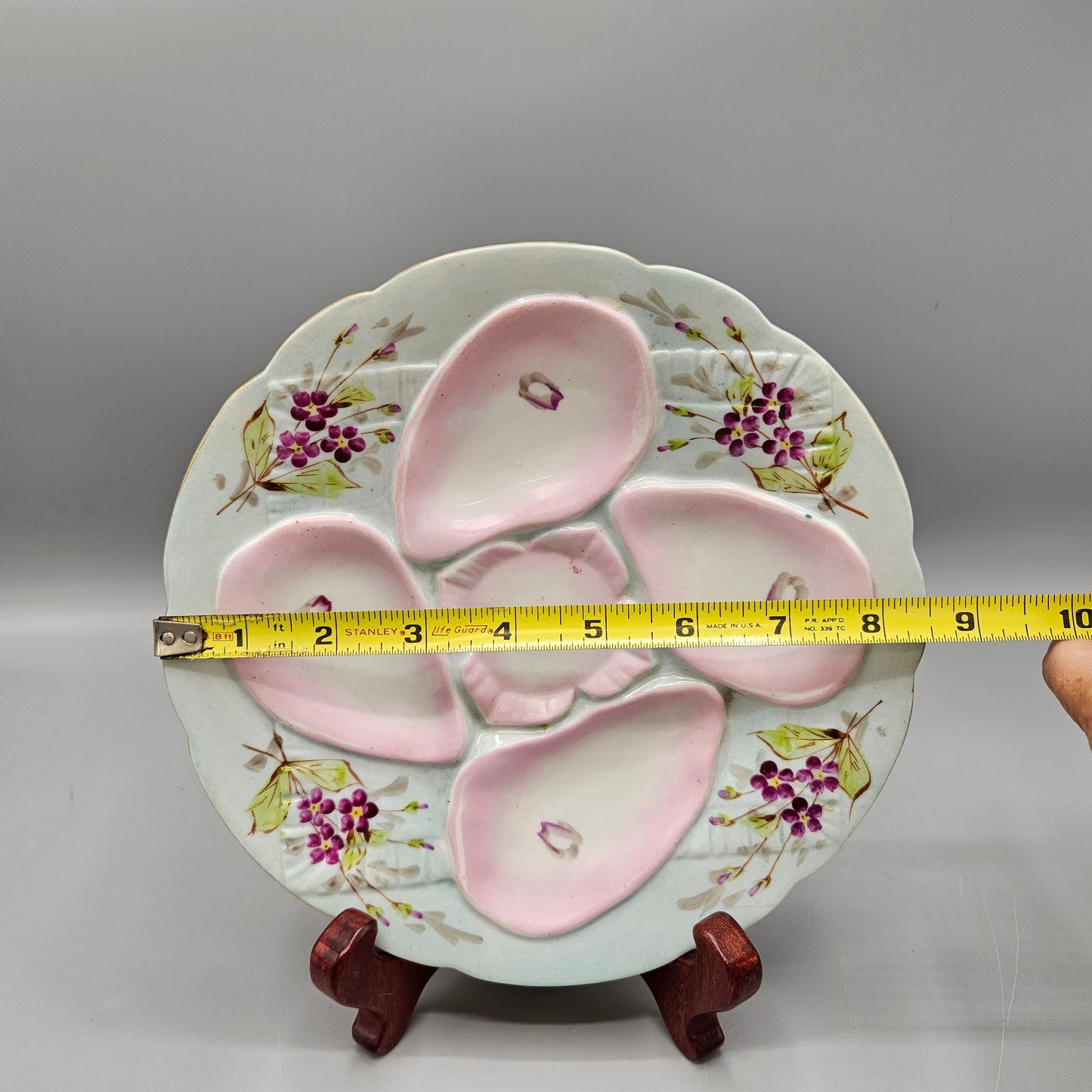 Vintage Hand Painted Oyster Plate - Pinks and Green