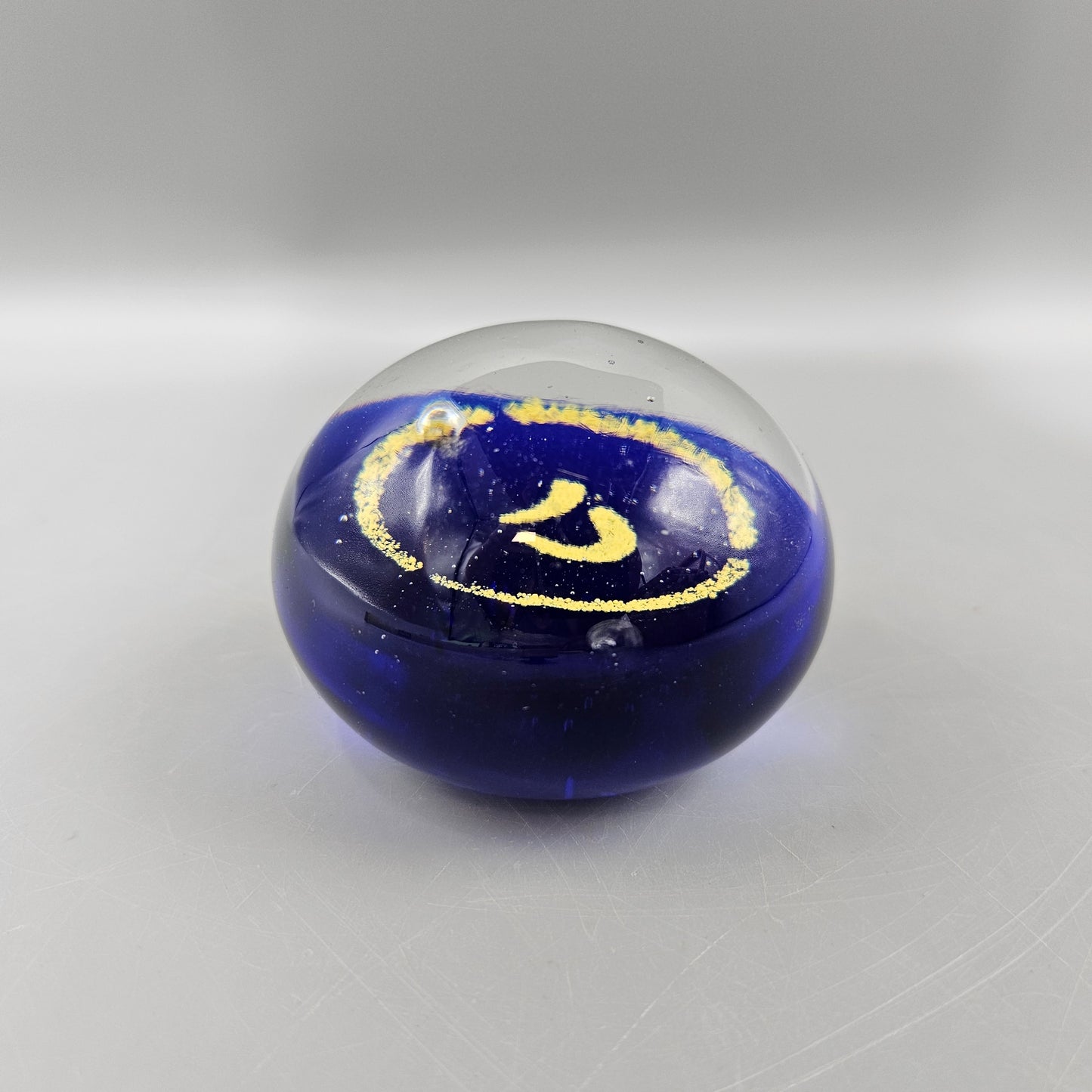 Vintage Cobalt Blue and Gold Fleck Art Glass Paperweight