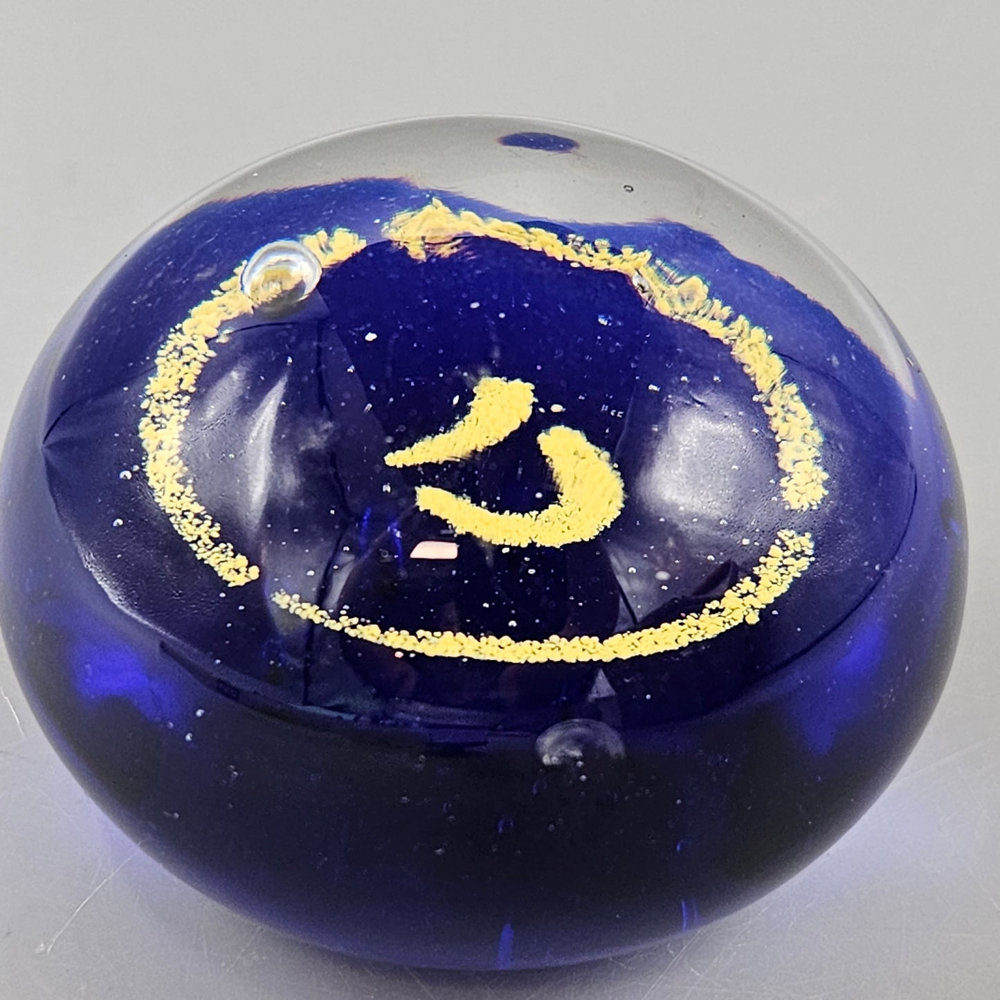 Vintage Cobalt Blue and Gold Fleck Art Glass Paperweight