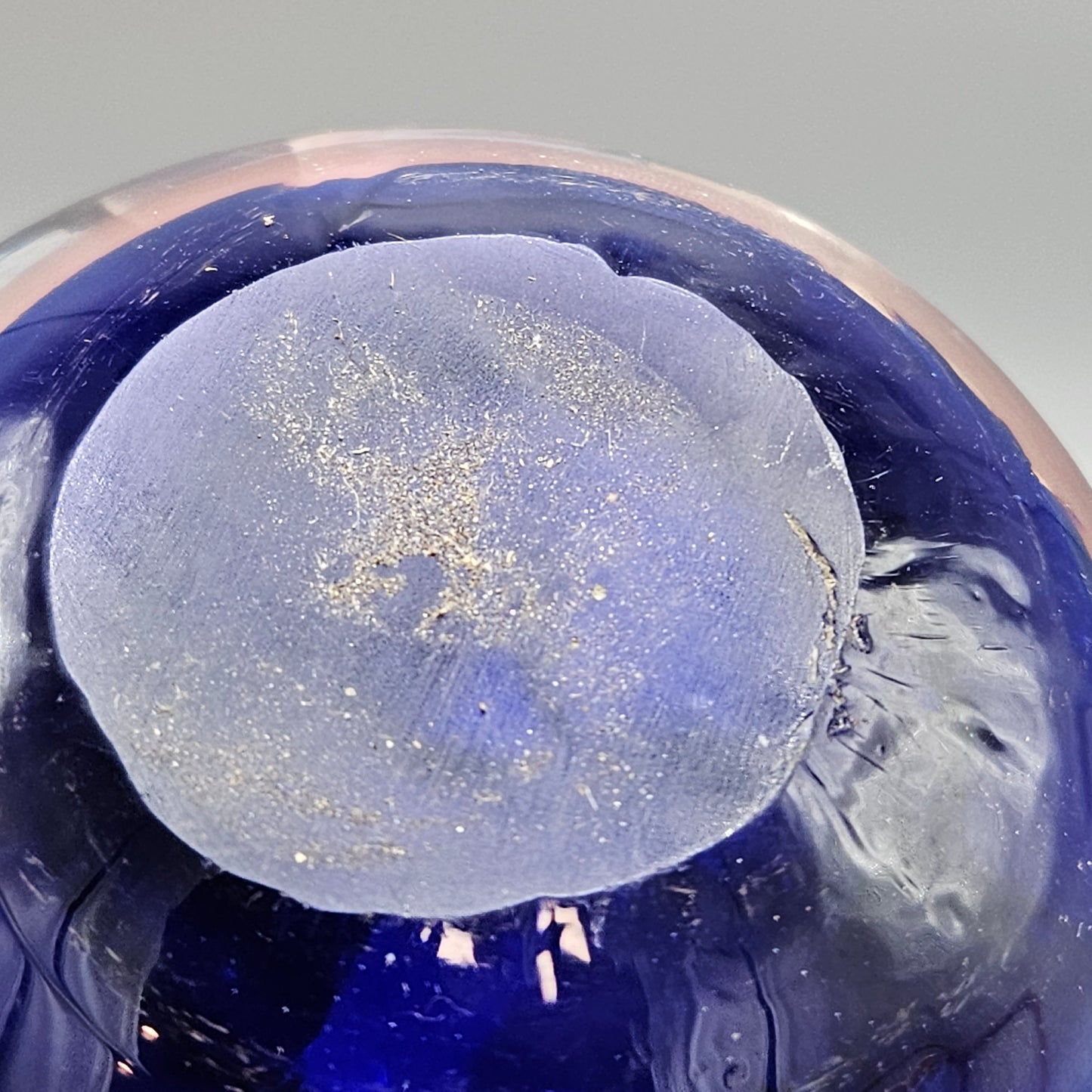 Vintage Cobalt Blue and Gold Fleck Art Glass Paperweight