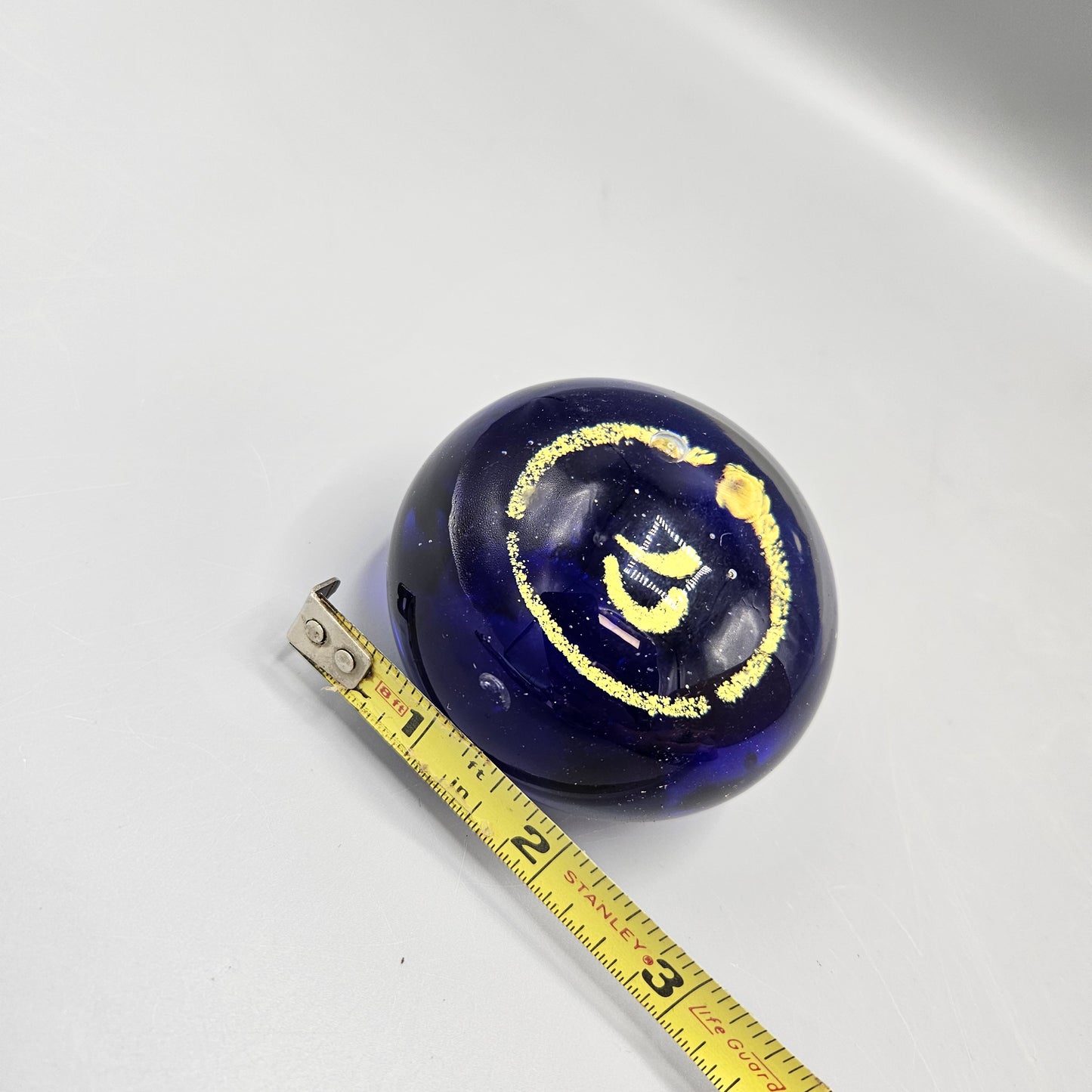 Vintage Cobalt Blue and Gold Fleck Art Glass Paperweight