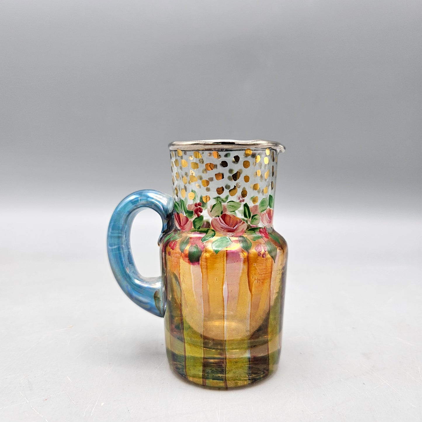 Vintage Mackenzie Childs Creamer Mini Pitcher & Sugar Blown Glass Hand Painted