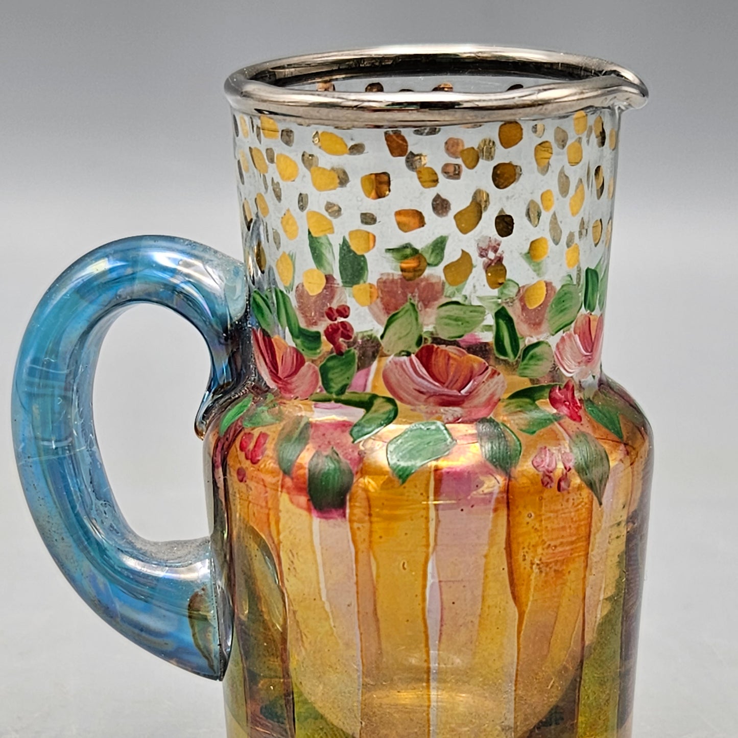 Vintage Mackenzie Childs Creamer Mini Pitcher & Sugar Blown Glass Hand Painted