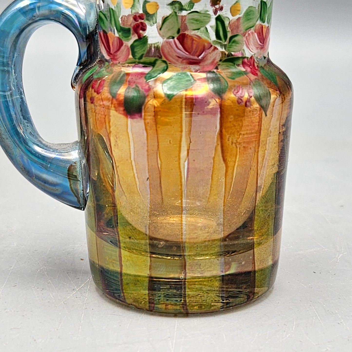 Vintage Mackenzie Childs Creamer Mini Pitcher & Sugar Blown Glass Hand Painted
