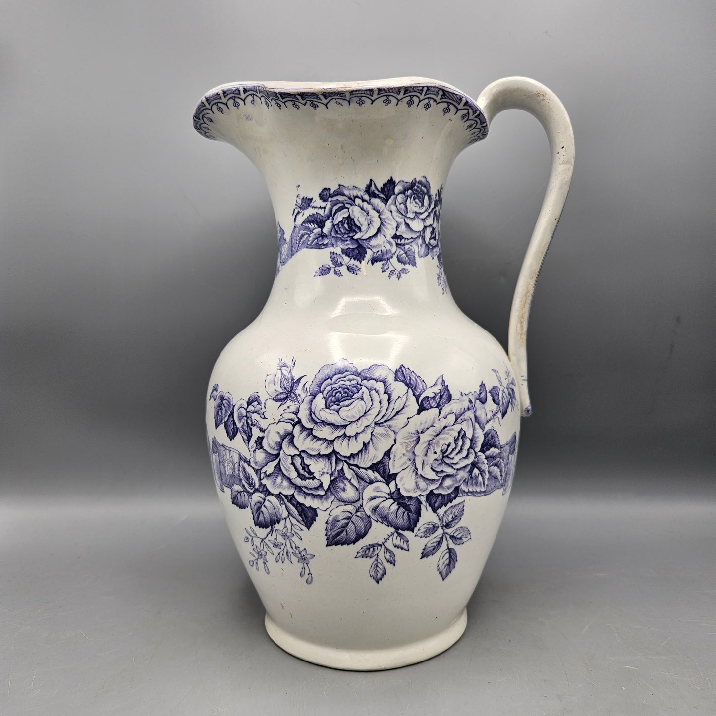 Vintage Blue and White Pitcher with Flowers