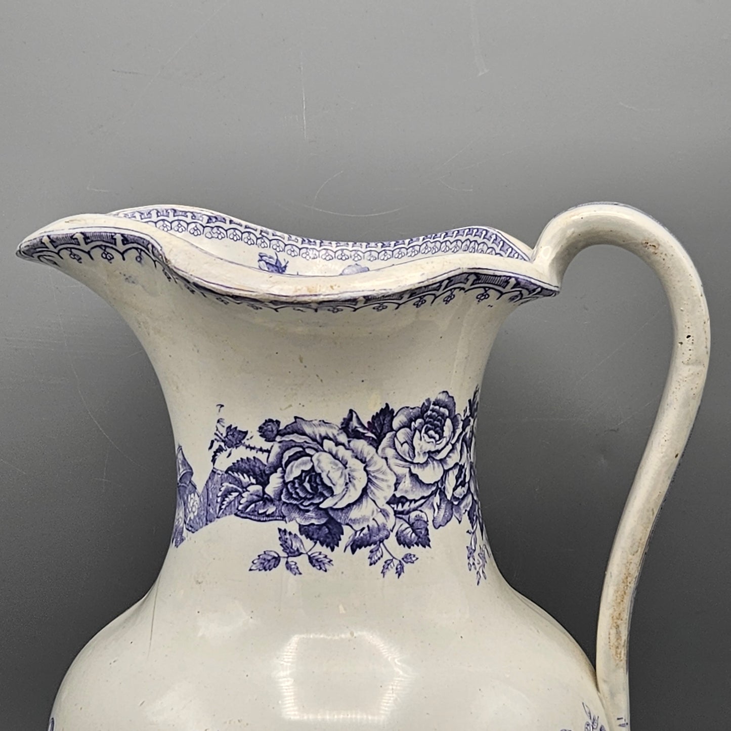 Vintage Blue and White Pitcher with Flowers