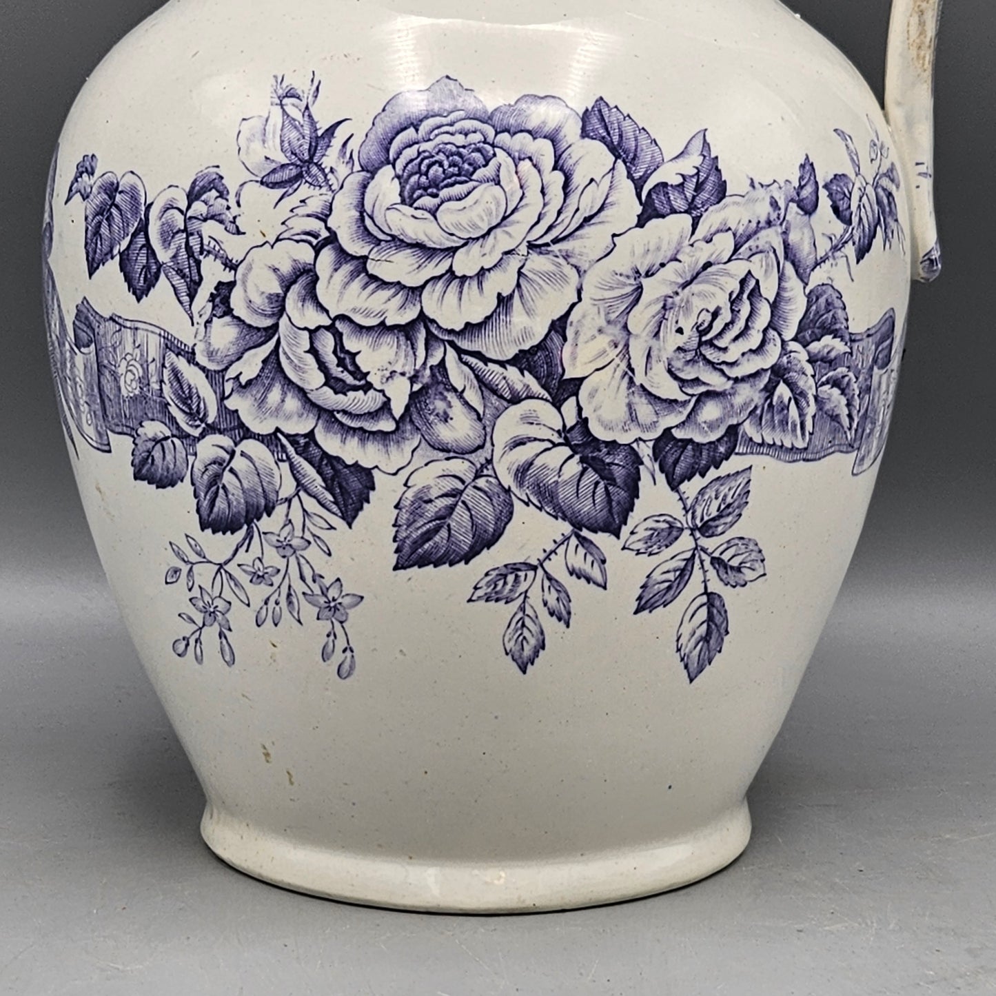 Vintage Blue and White Pitcher with Flowers