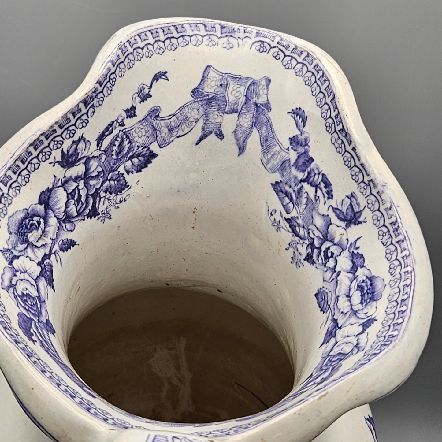 Vintage Blue and White Pitcher with Flowers