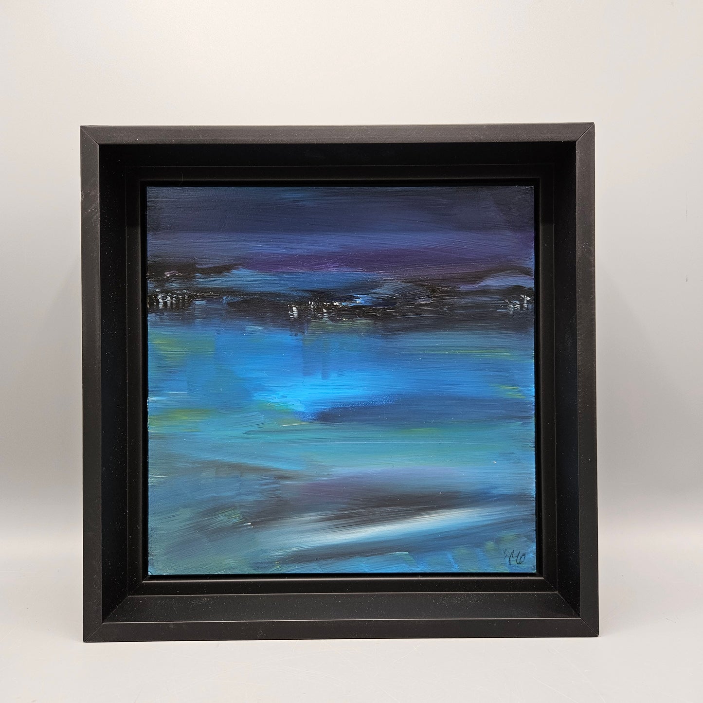 Modernist Artwork in Floating Framed - Dark Blue Landscape