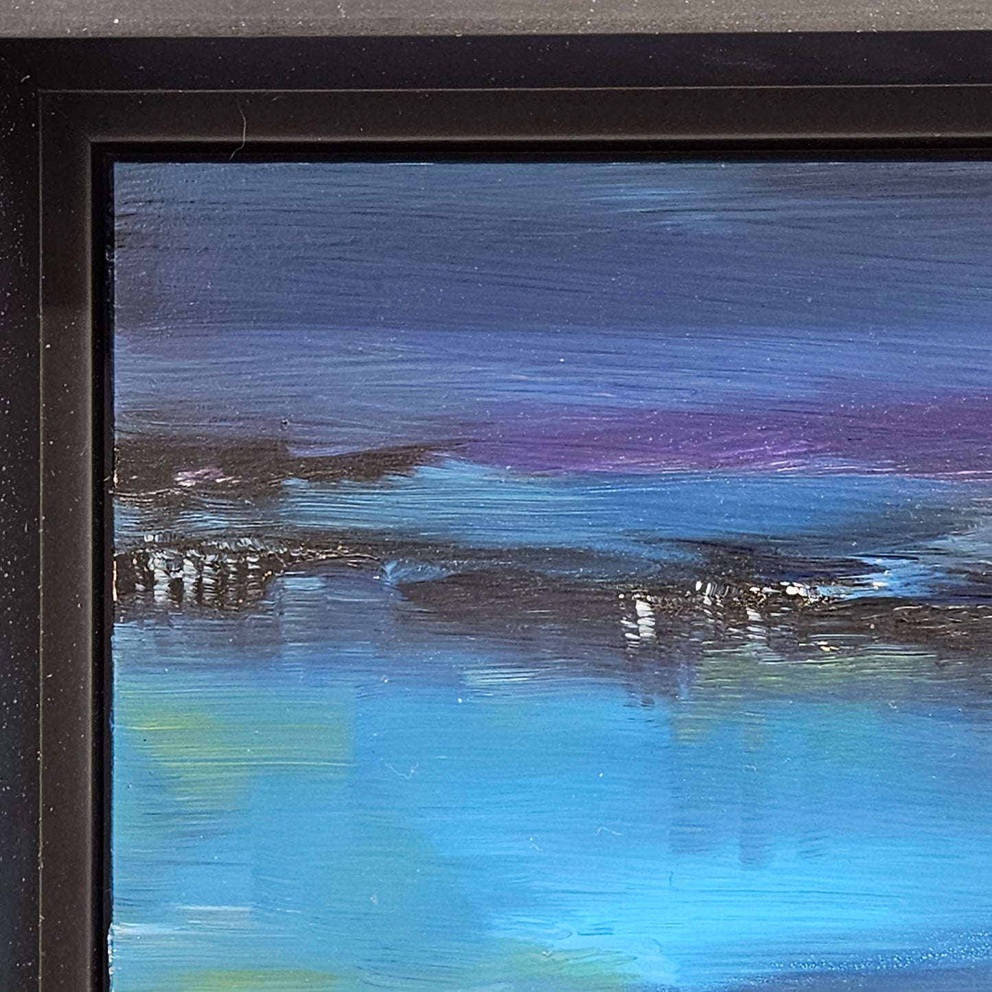 Modernist Artwork in Floating Framed - Dark Blue Landscape